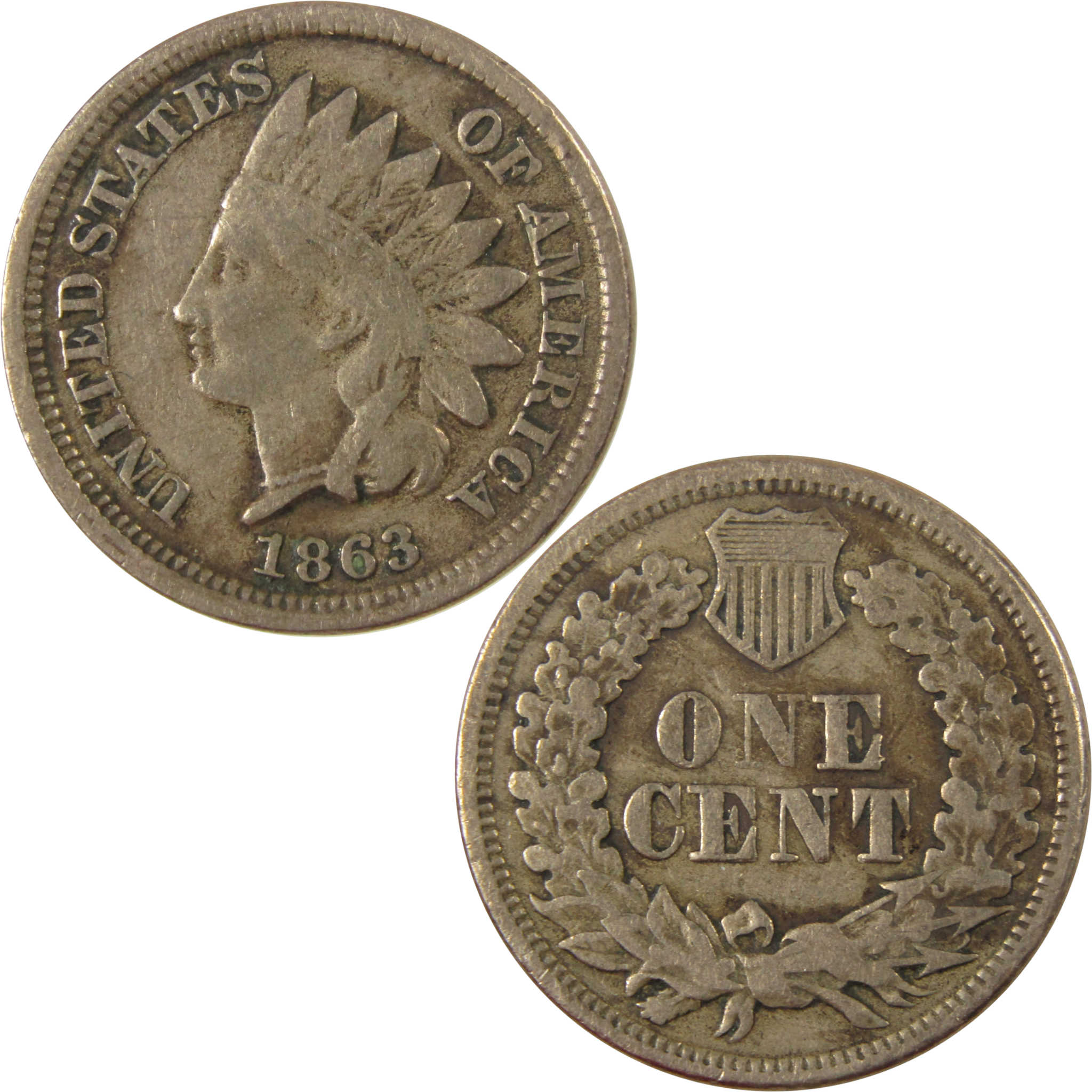 1863 Indian Head Cent VG Very Good Details Penny 1c Coin SKU:CP1237