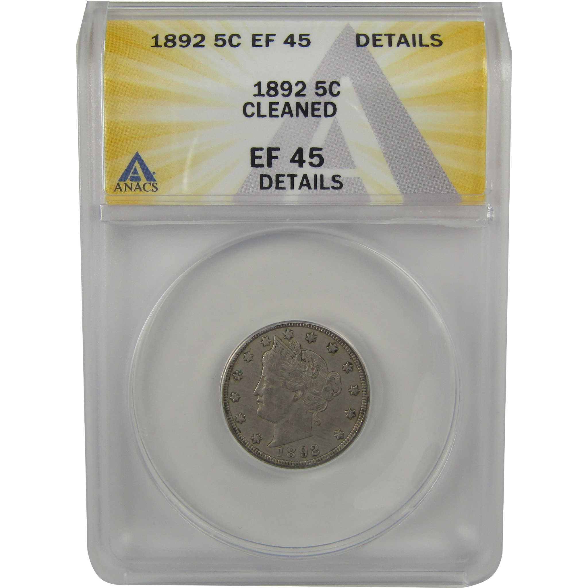 1892 Liberty Head V Nickel EF 45 Details ANACS 5c Coin SKU:I22316