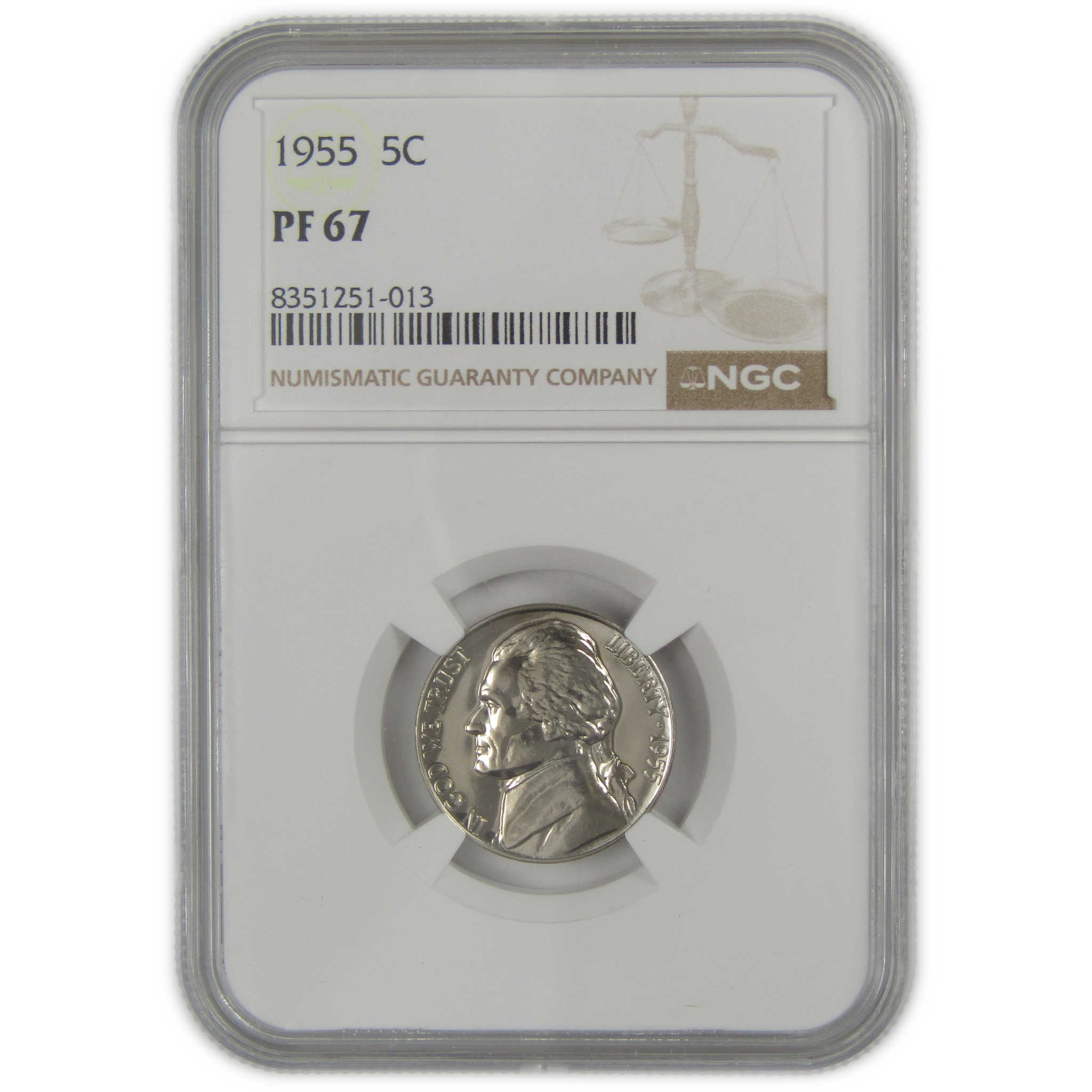 1955 Jefferson Nickel PF 67 NGC Proof 5c Coin SKU:I20634