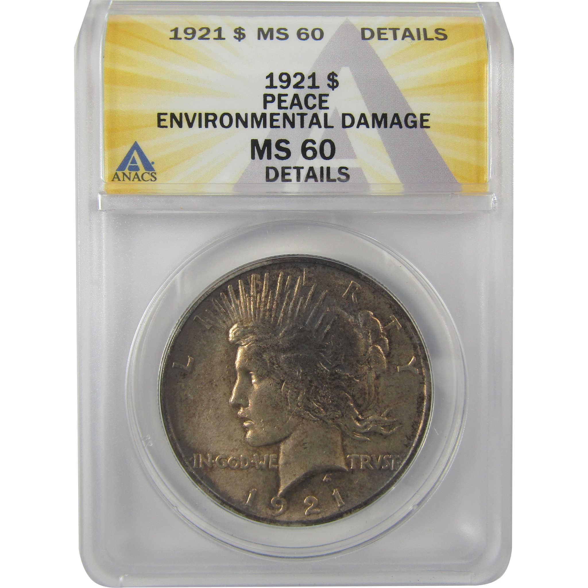 1921 High Relief Peace Dollar MS 60 Details ANACS Silver SKU:I21401