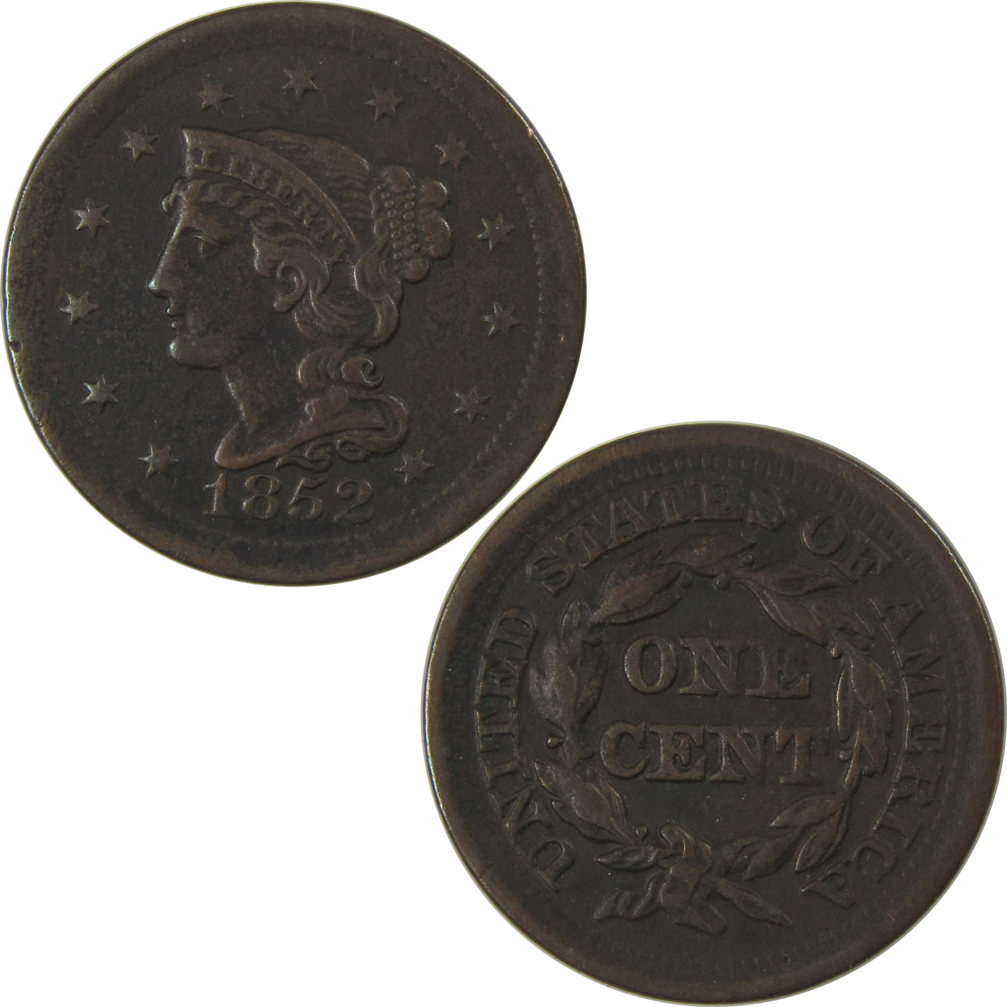 1852 Braided Hair Large Cent VF Very Fine Copper Penny SKU:I23851