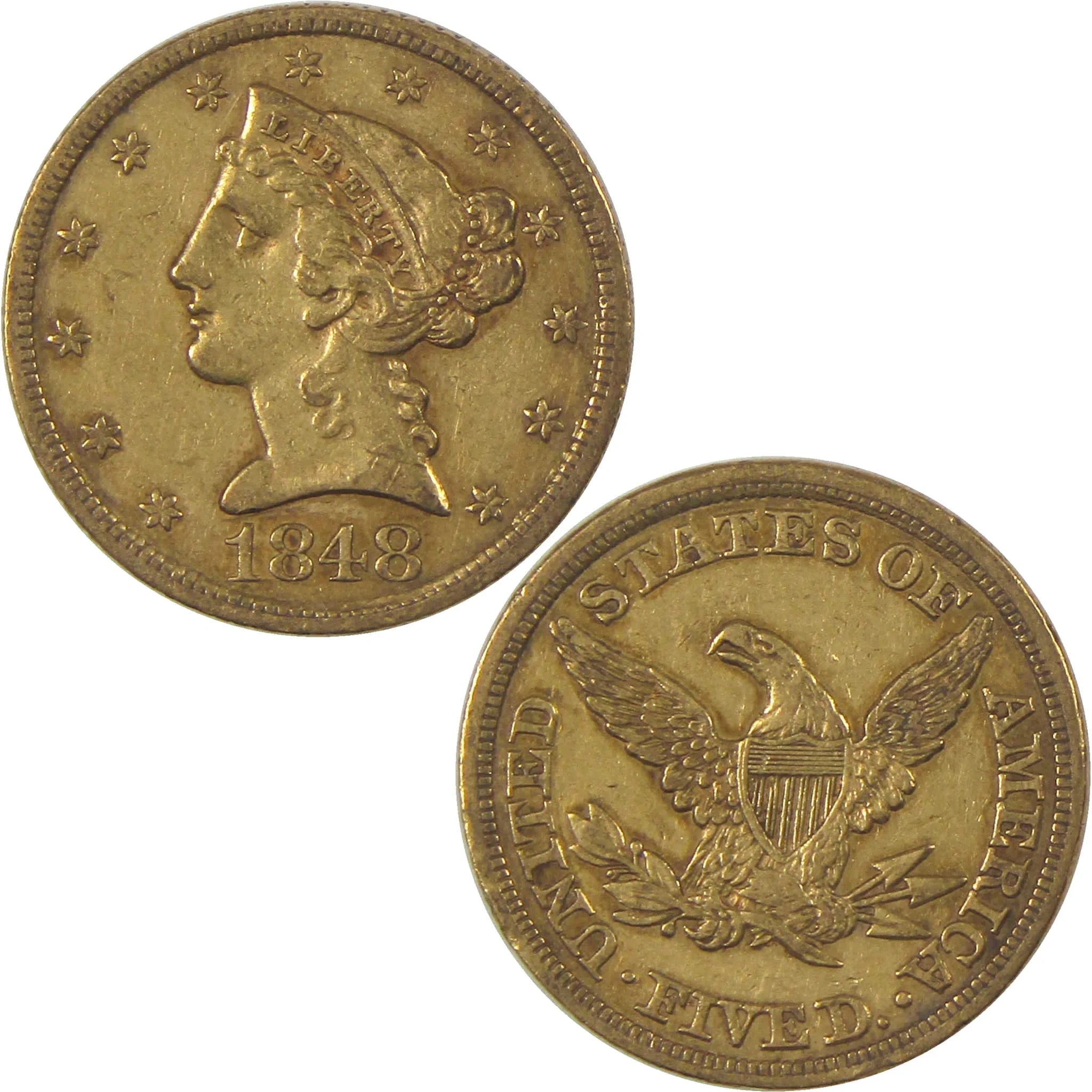 1848 Liberty Head Gold Half Eagle XF EF Extremely Fine $5 Coin