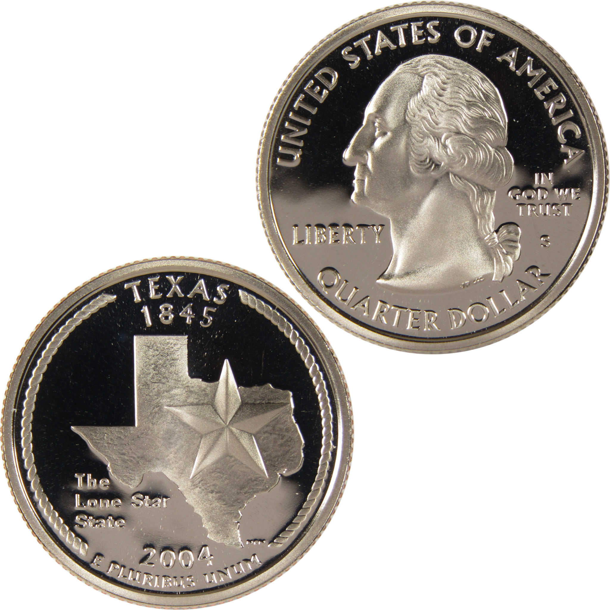 2004 Texas state quarter collectible coin, featuring state outline and star design