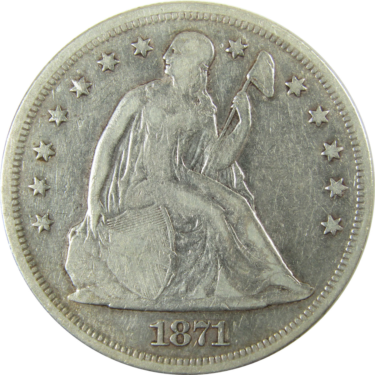 1871 Seated Liberty Silver Dollar F Fine Details $1 Coin SKU:CP1718
