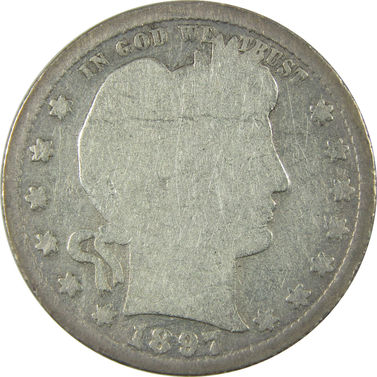 1897 S Barber Silver Quarter G Good Details 25c Coin SKU:CP1744