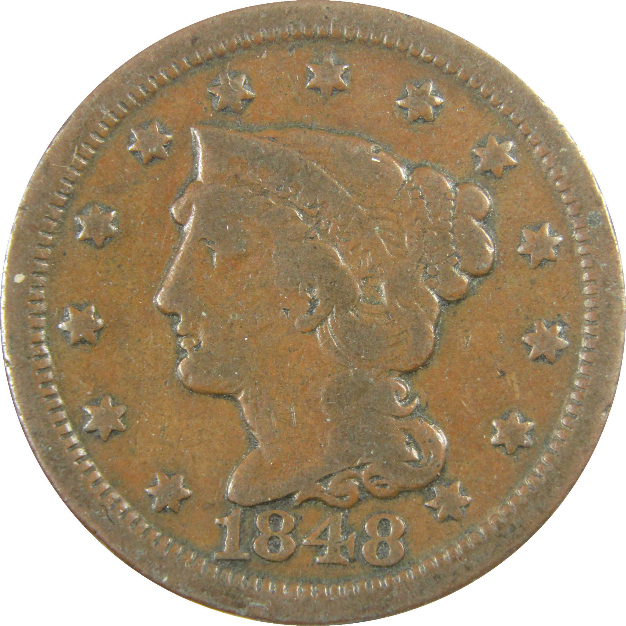 1848 Braided Hair Copper Large Cent VG Very Good Details SKU:I28206