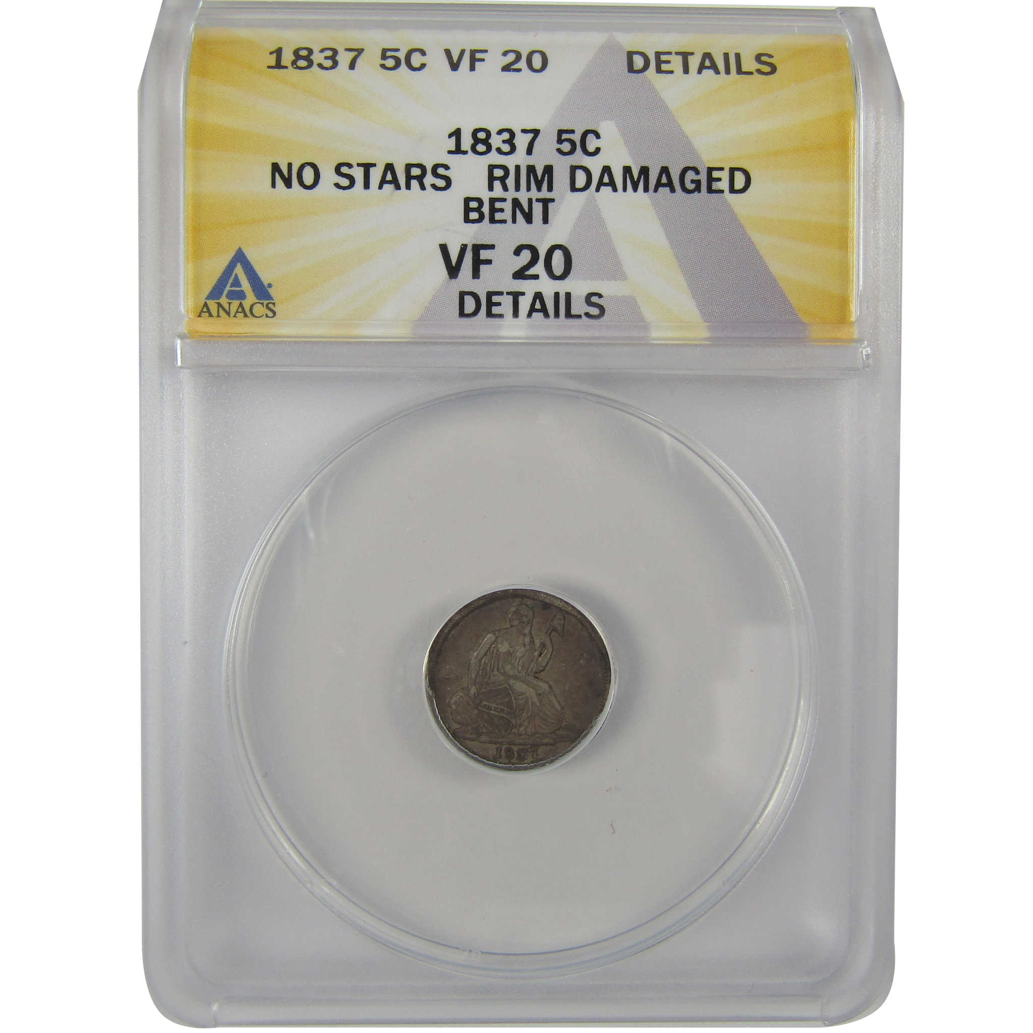 1837 Large Date Seated Liberty Half Dime VF20 Details ANACS SKU:I20110