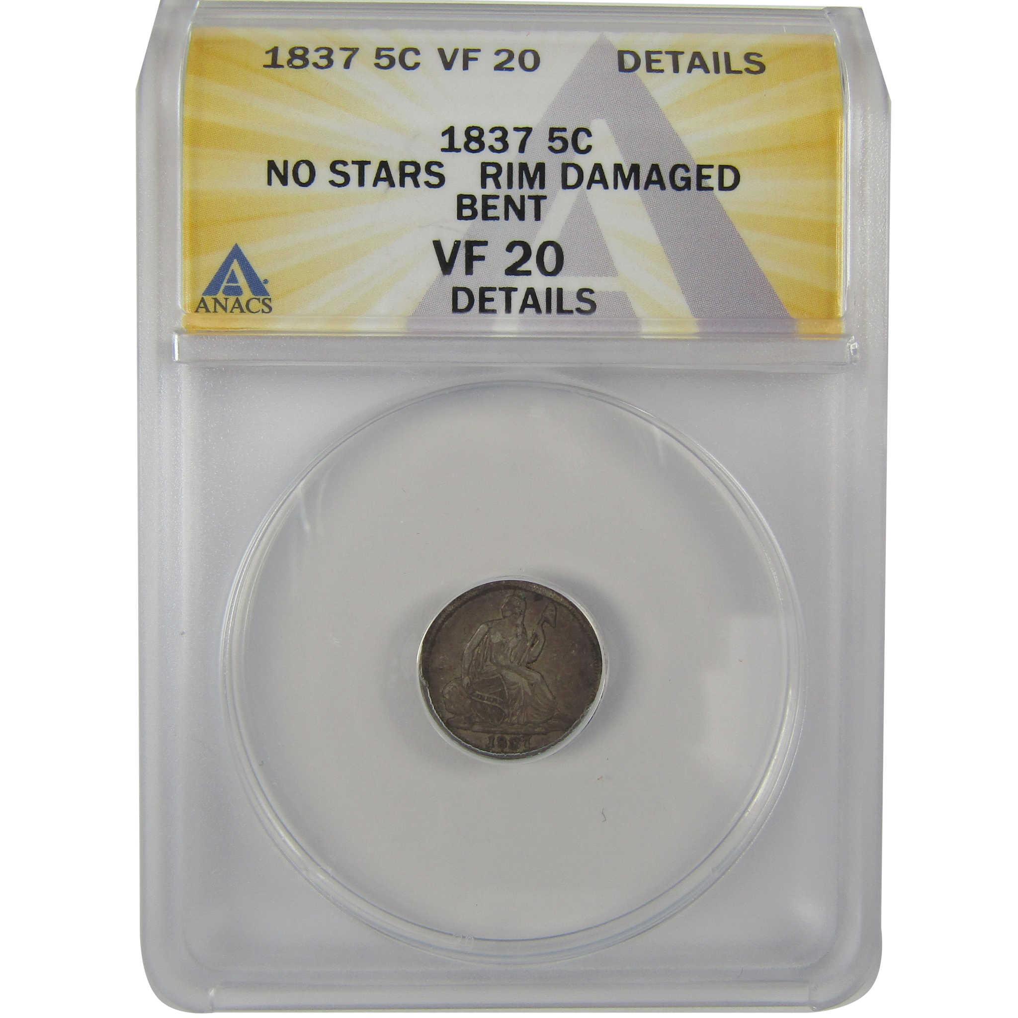 1837 Large Date Seated Liberty Half Dime VF20 Details ANACS SKU:I20110