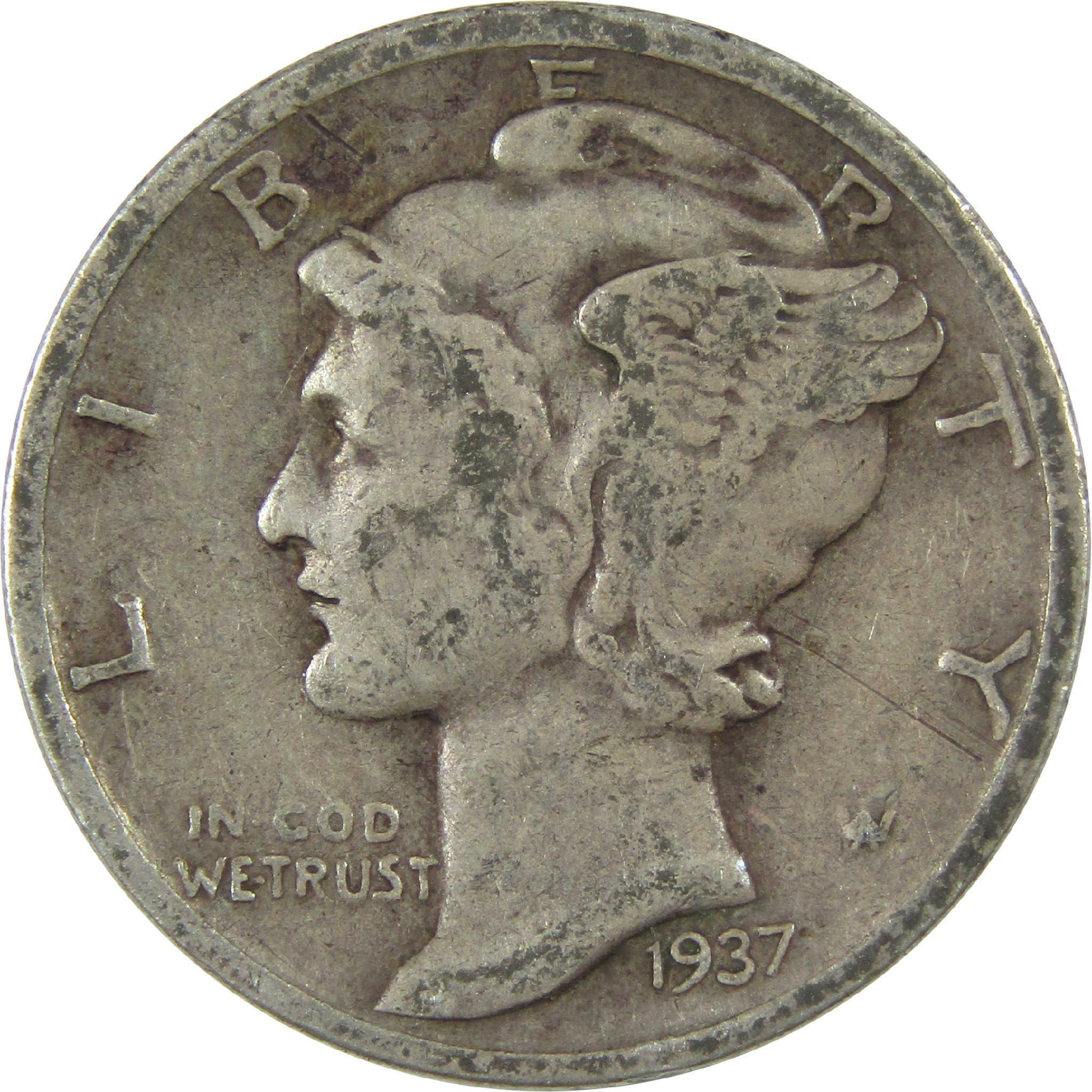 1937 S Mercury Silver Dime VG Very Good 10c Coin Collectible