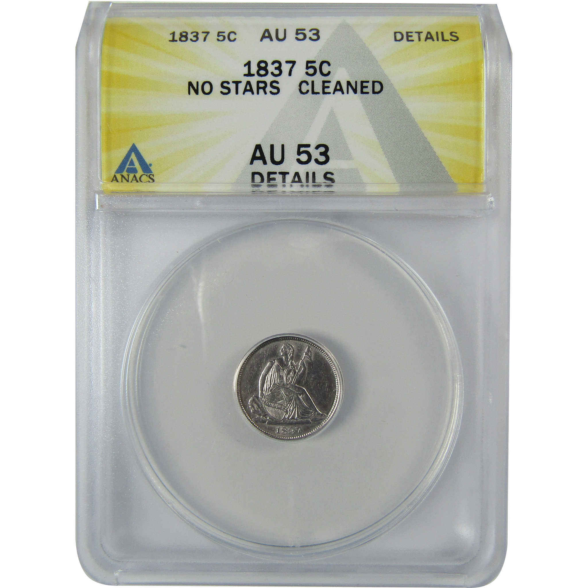 1837 Large Date Seated Liberty Half Dime AU 53 Details ANACS SKU:CP804