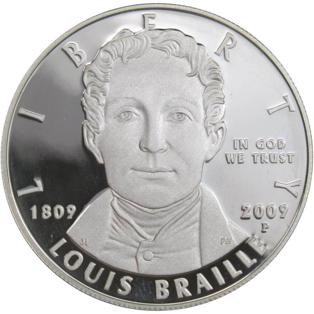 2009 P Louis Braille Commemorative Silver Dollar Proof $1 Coin OGP COA