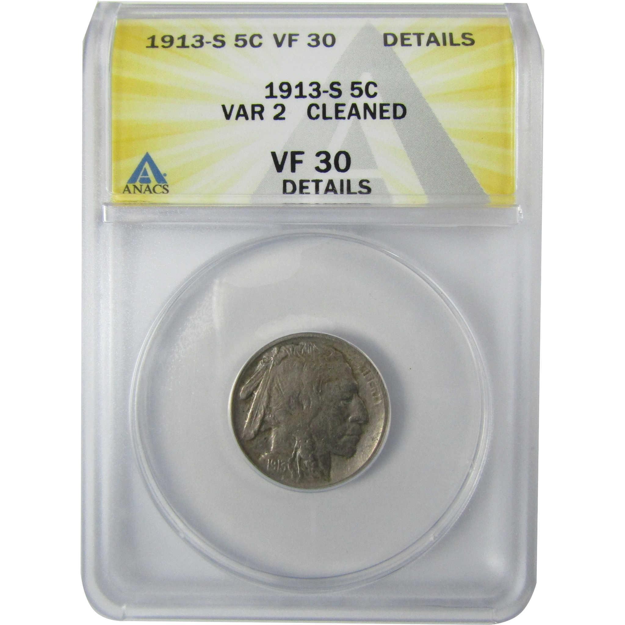 1913 S Type 2 Indian Head Buffalo Nickel VF 30 Details ANACS SKU:CP761