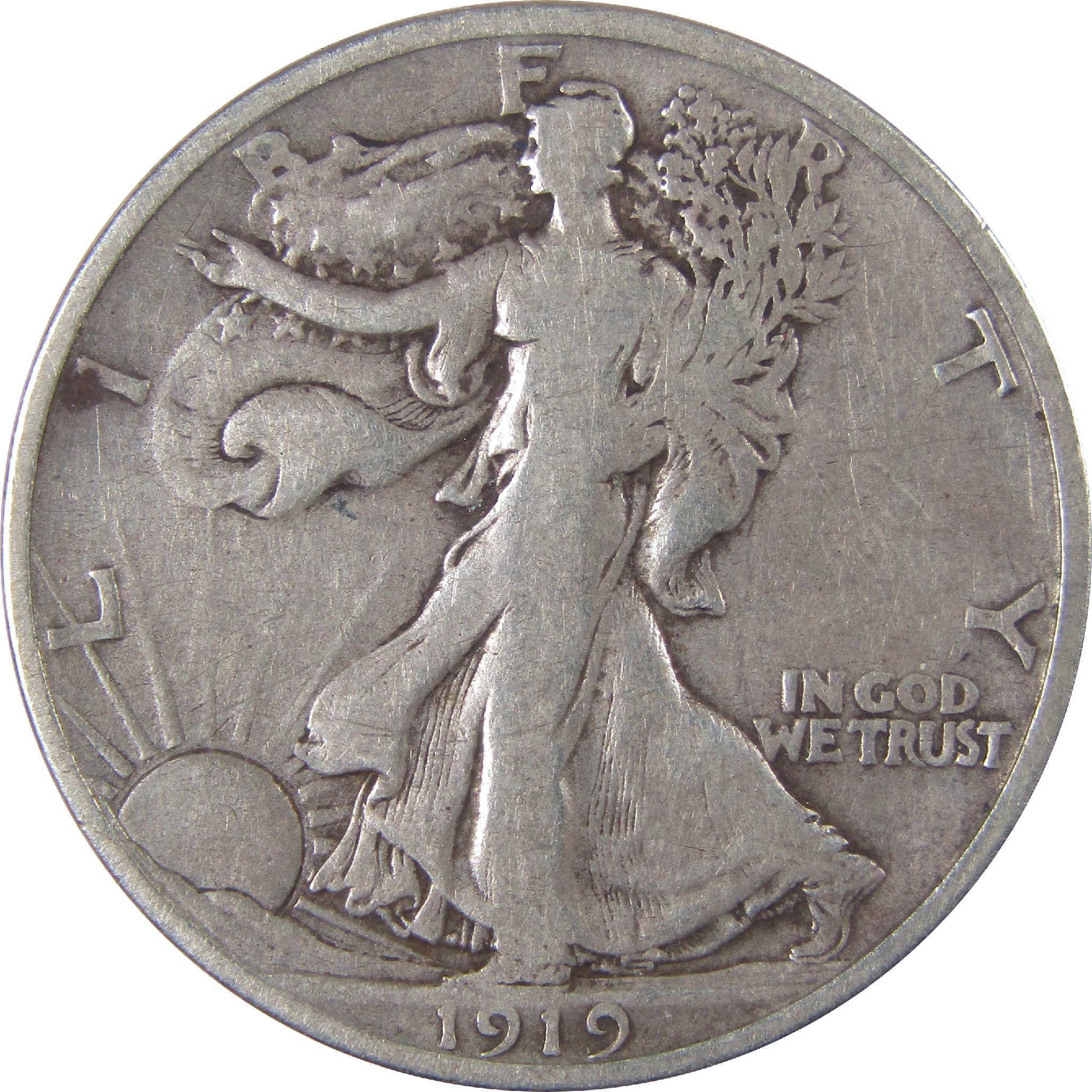 1919 D Liberty Walking Half Dollar F Fine Silver 50c Coin SKU:I18122