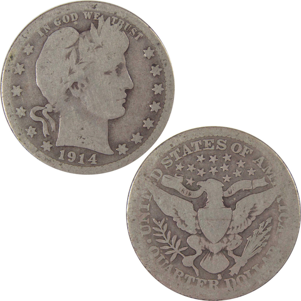 1914 S Barber Quarter AG About Good Silver 25c Coin SKU:I17628