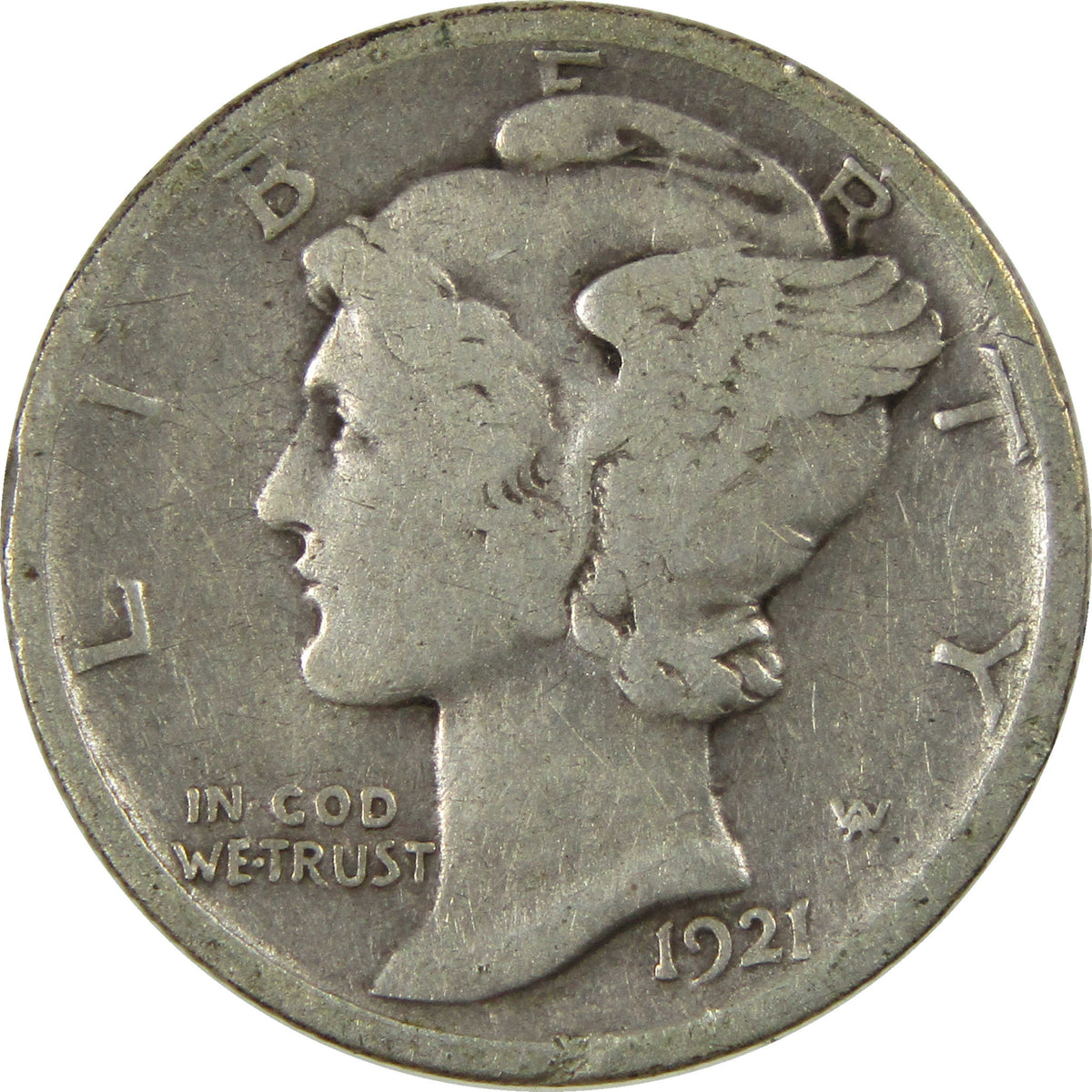 1921 D Mercury Silver Dime VG Very Good Details 10c Coin SKU:I28621