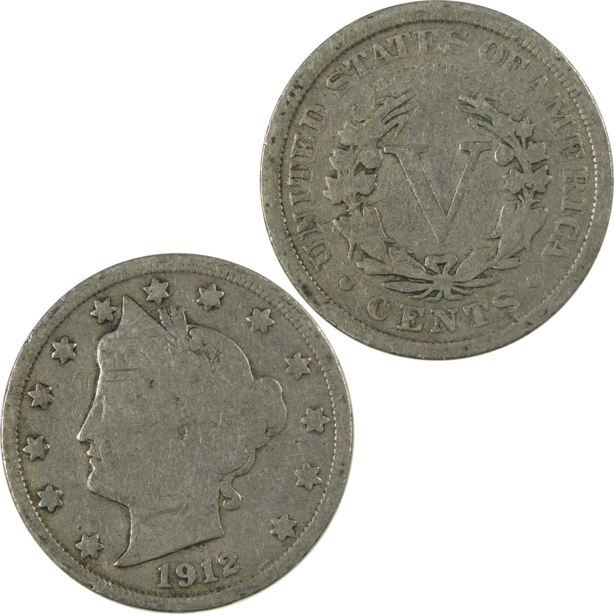 1912 Liberty Head V Nickel G Good 5c Coin Collectible SKU:I26925