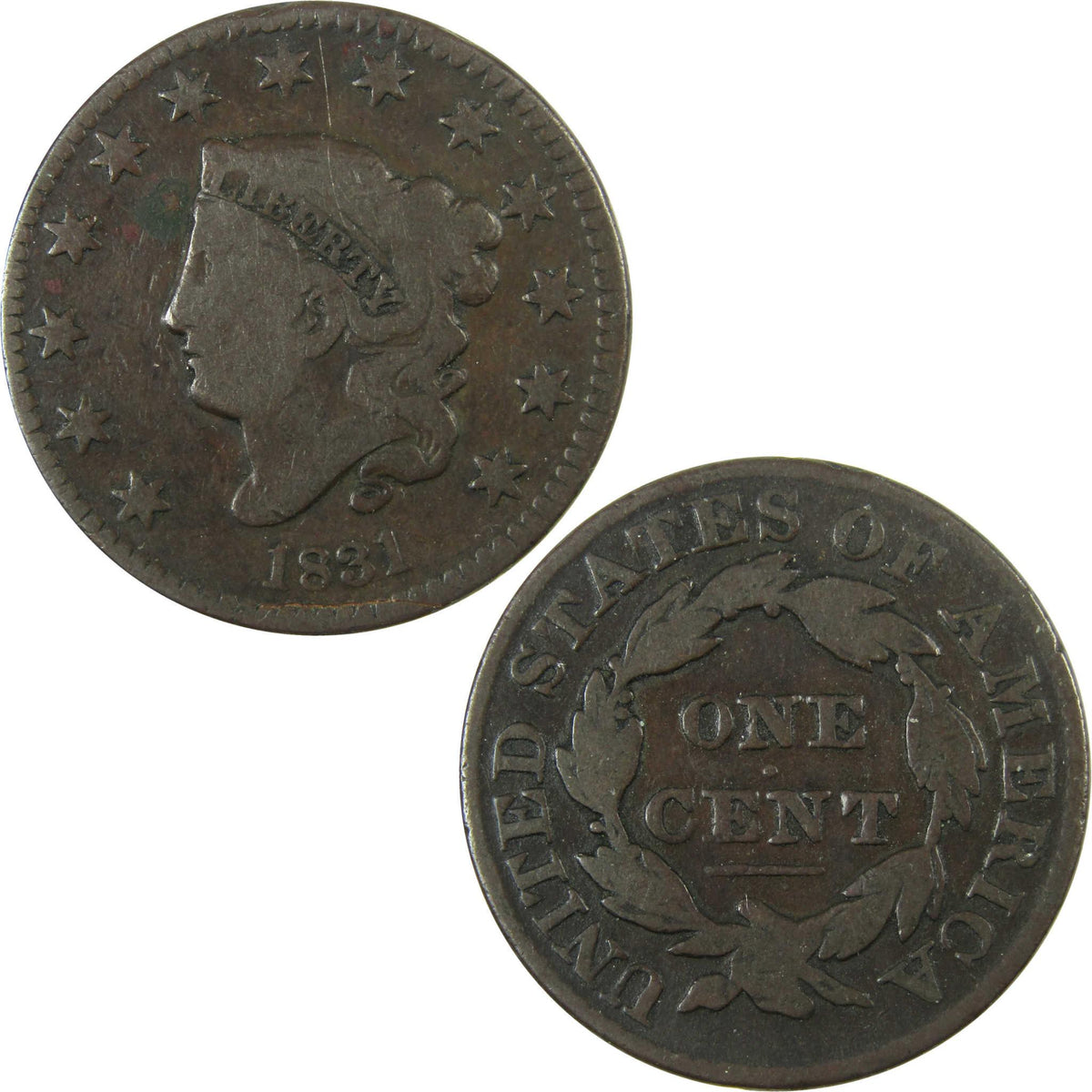 1831 Medium Letters Coronet Head Copper Large Cent VG SKU:I27848