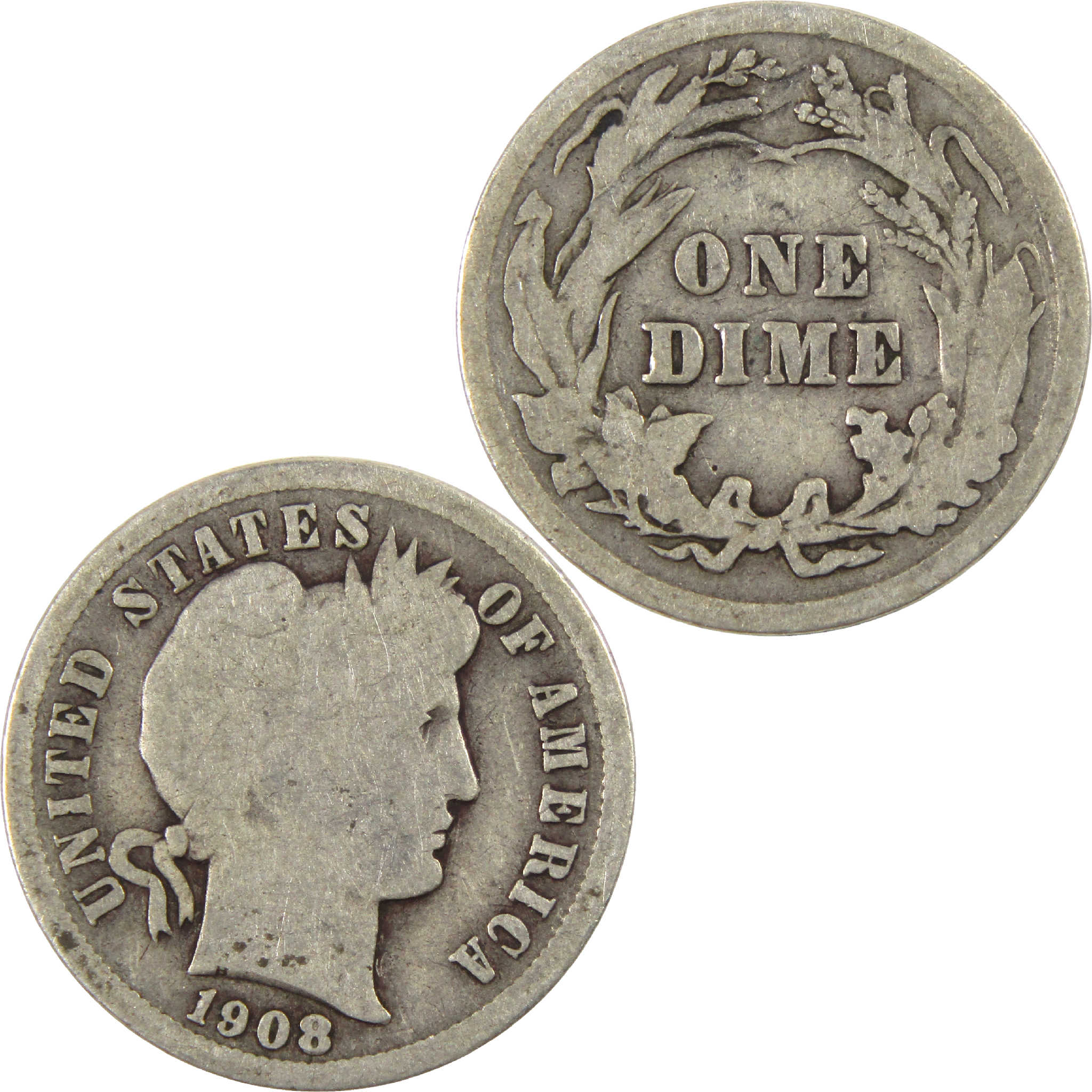 1908 Barber Dime G Good Silver 10c Coin