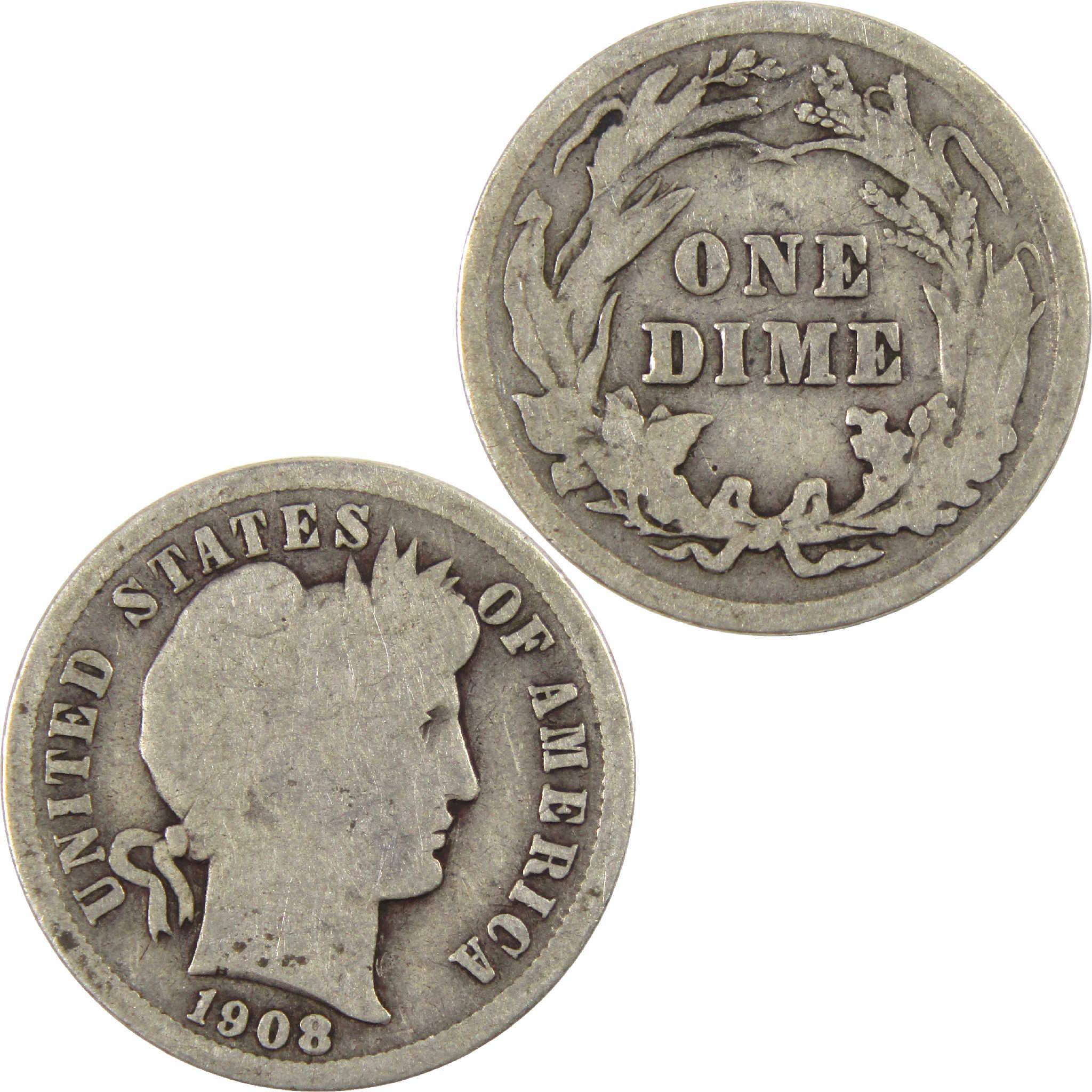 1908 Barber Dime G Good Silver 10c Coin