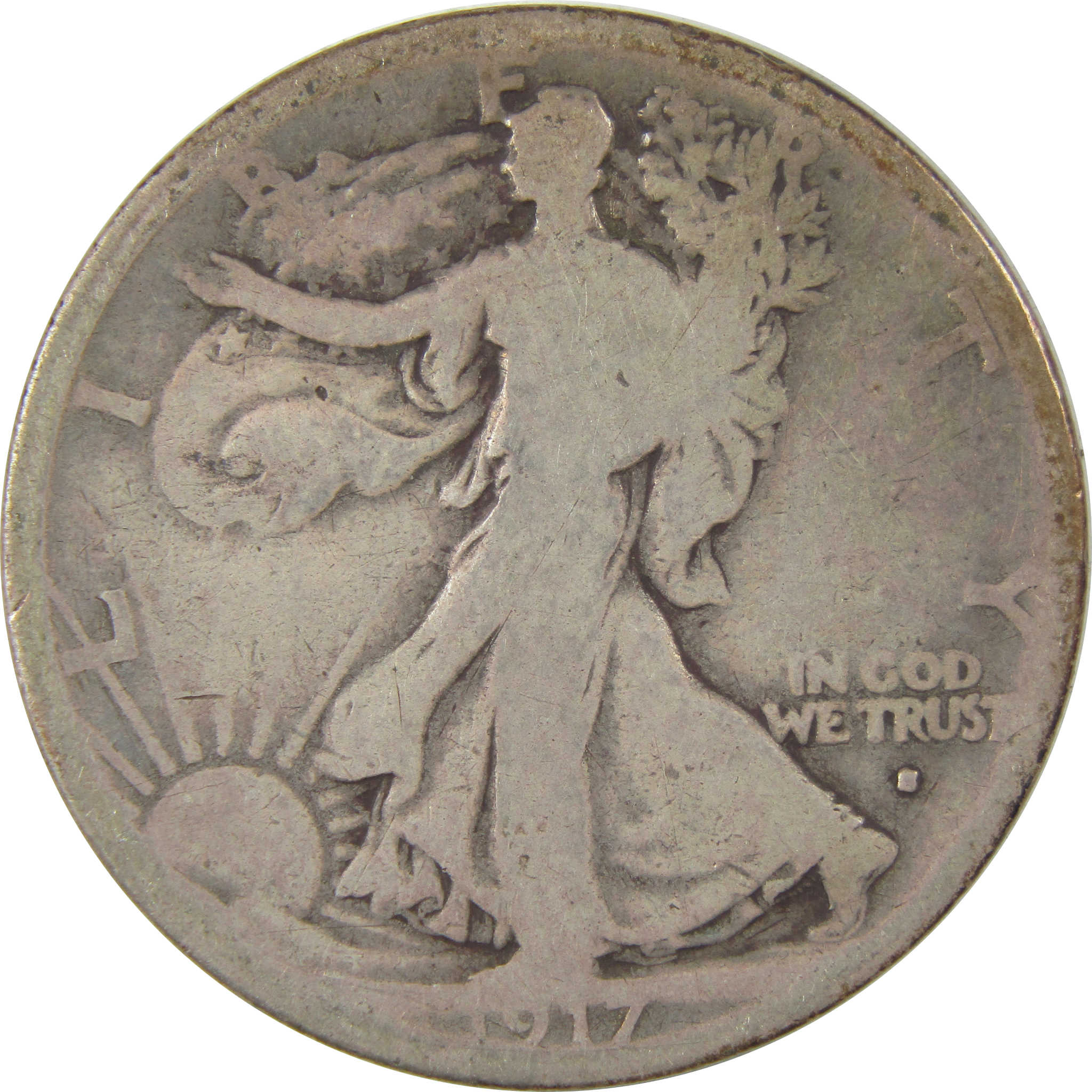 1917 S Obverse Liberty Walking Silver 50c AG About Good SKU:I24140