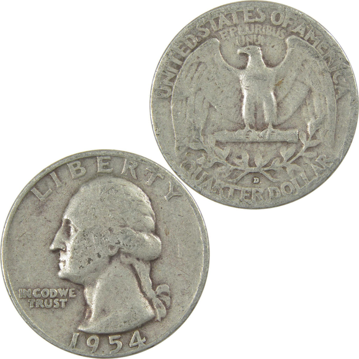 1954 D Washington Silver Quarter VG Very Good 25c Coin Collectible