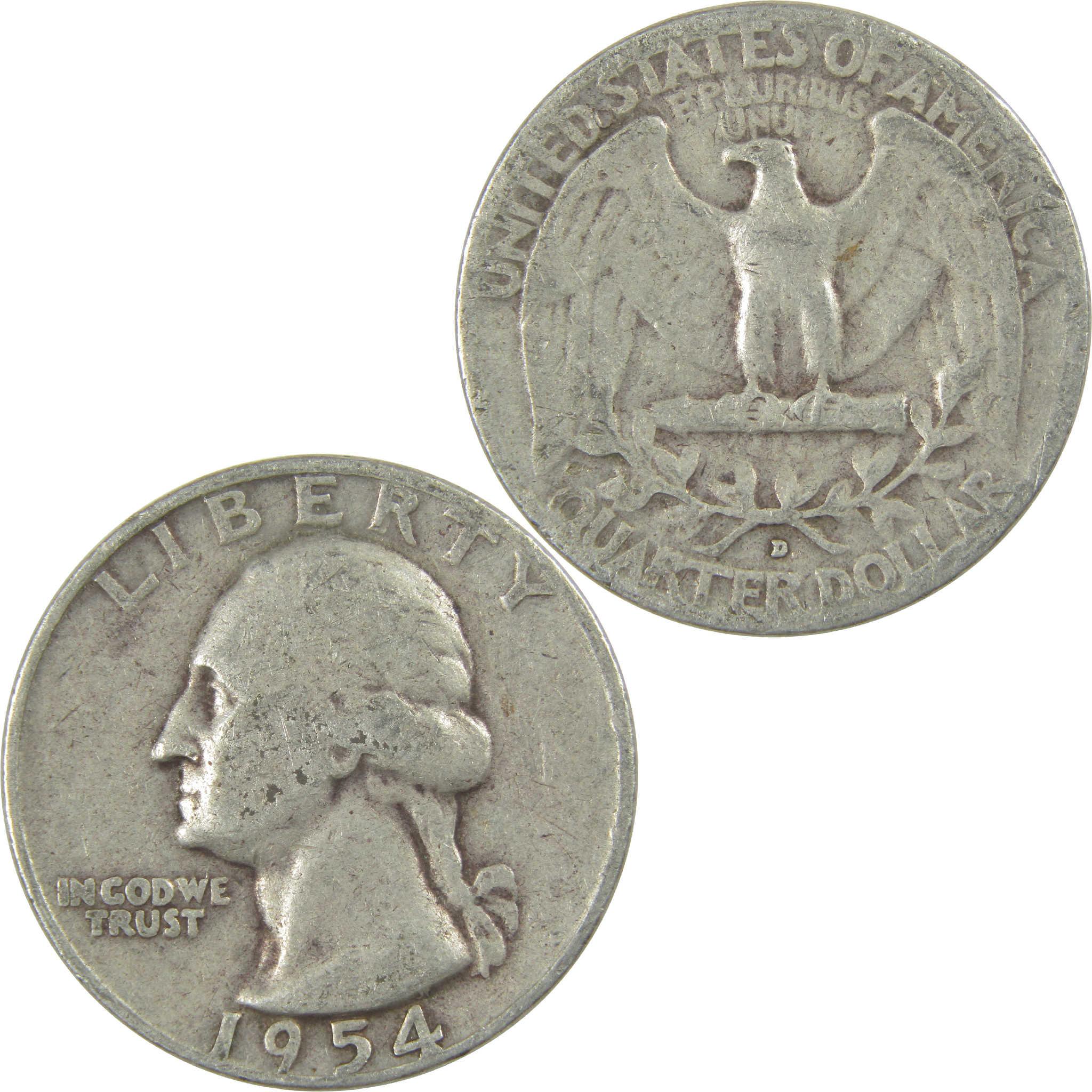 1954 D Washington Quarter VG Very Good Silver 25c Coin