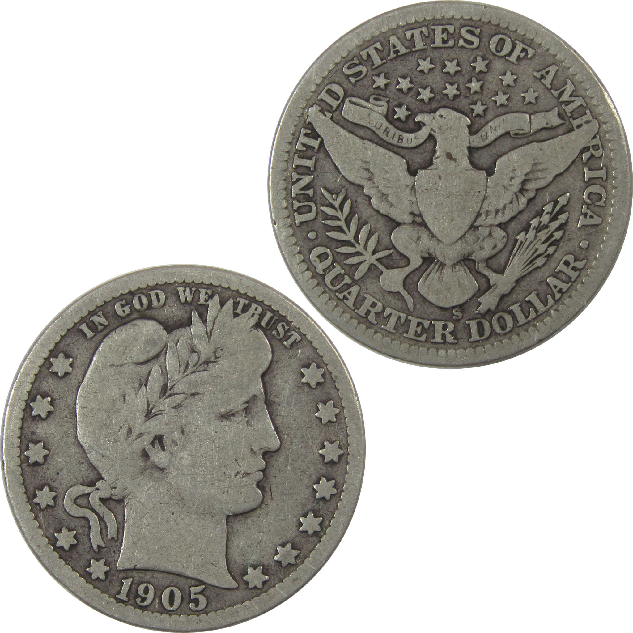 1905 S Barber Quarter VG Very Good Silver 25c Coin SKU:I24643