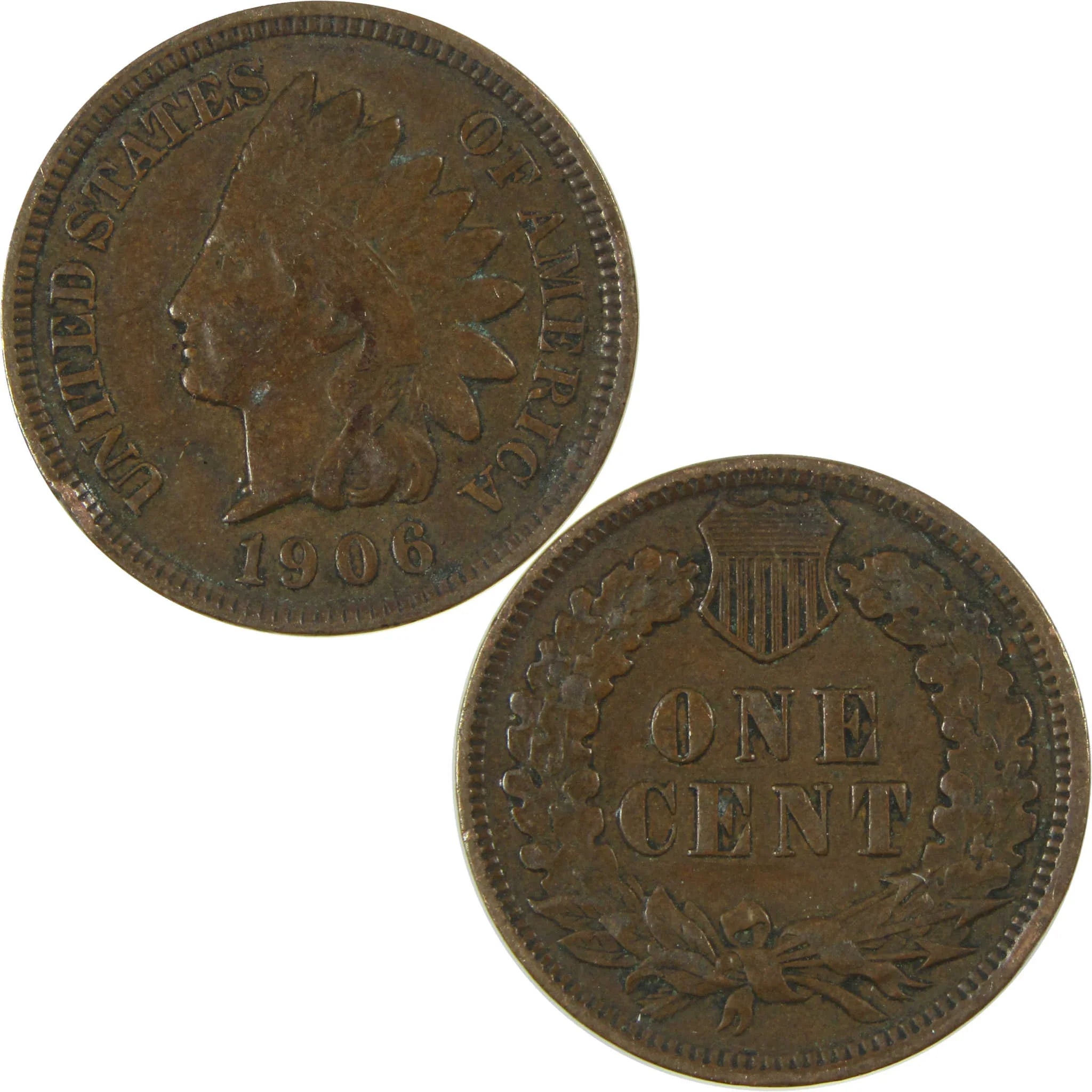 1906 Indian Head Cent F Fine Penny 1c Coin SKU:I27061