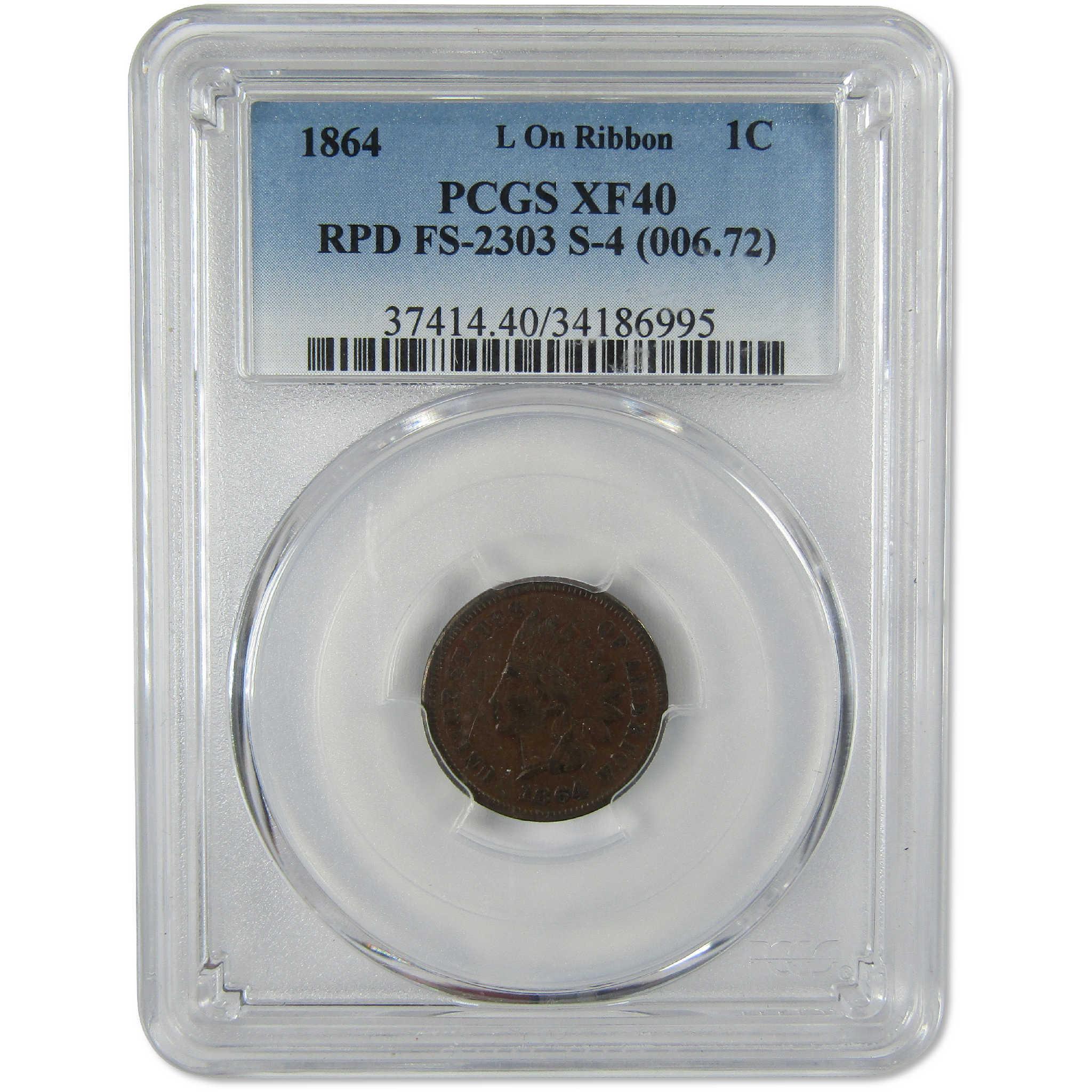 1864 L Repunched Date FS-2303 Indian Head Bronze Cent XF 40 PCGS Penny