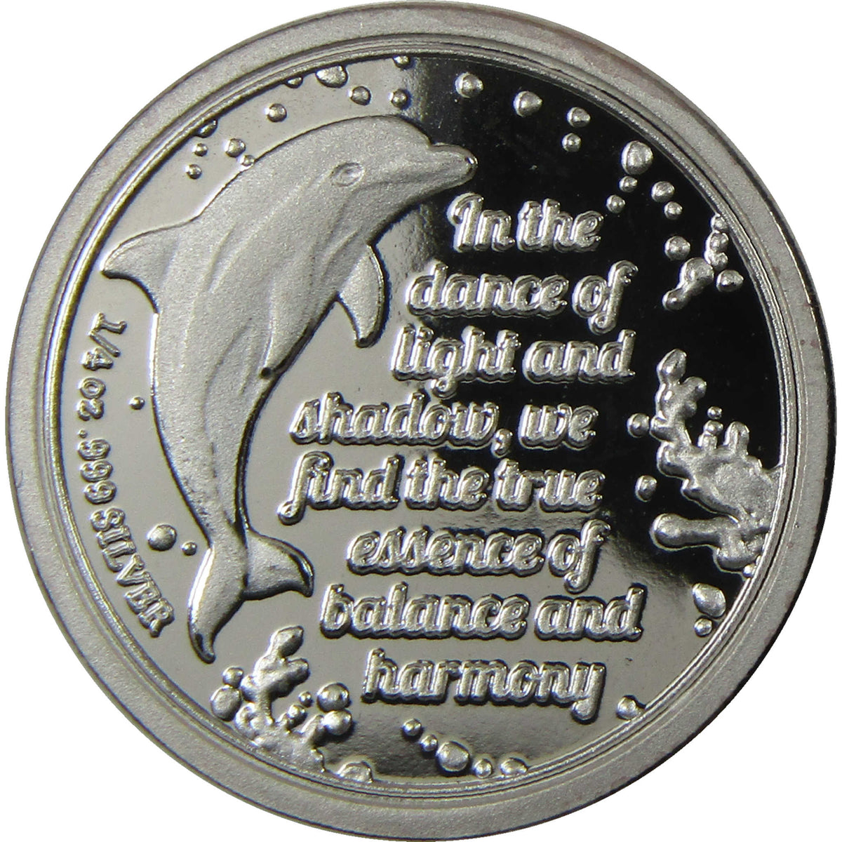 Yin Yang Dolphins 1/4 oz .999 Silver Round Collectible