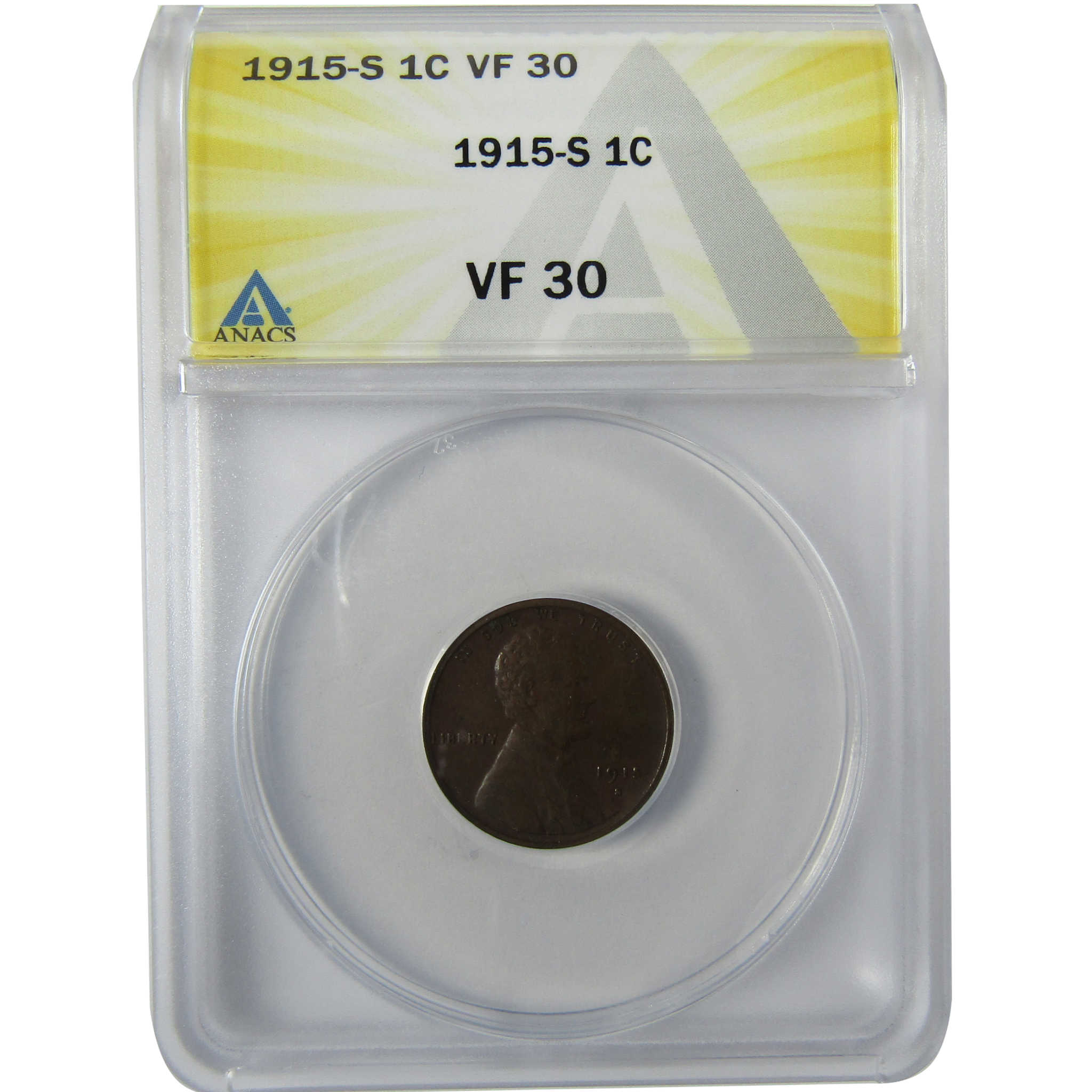 1915 S Lincoln Wheat Cent VF 30 ANACS Penny 1c Coin SKU:I27941