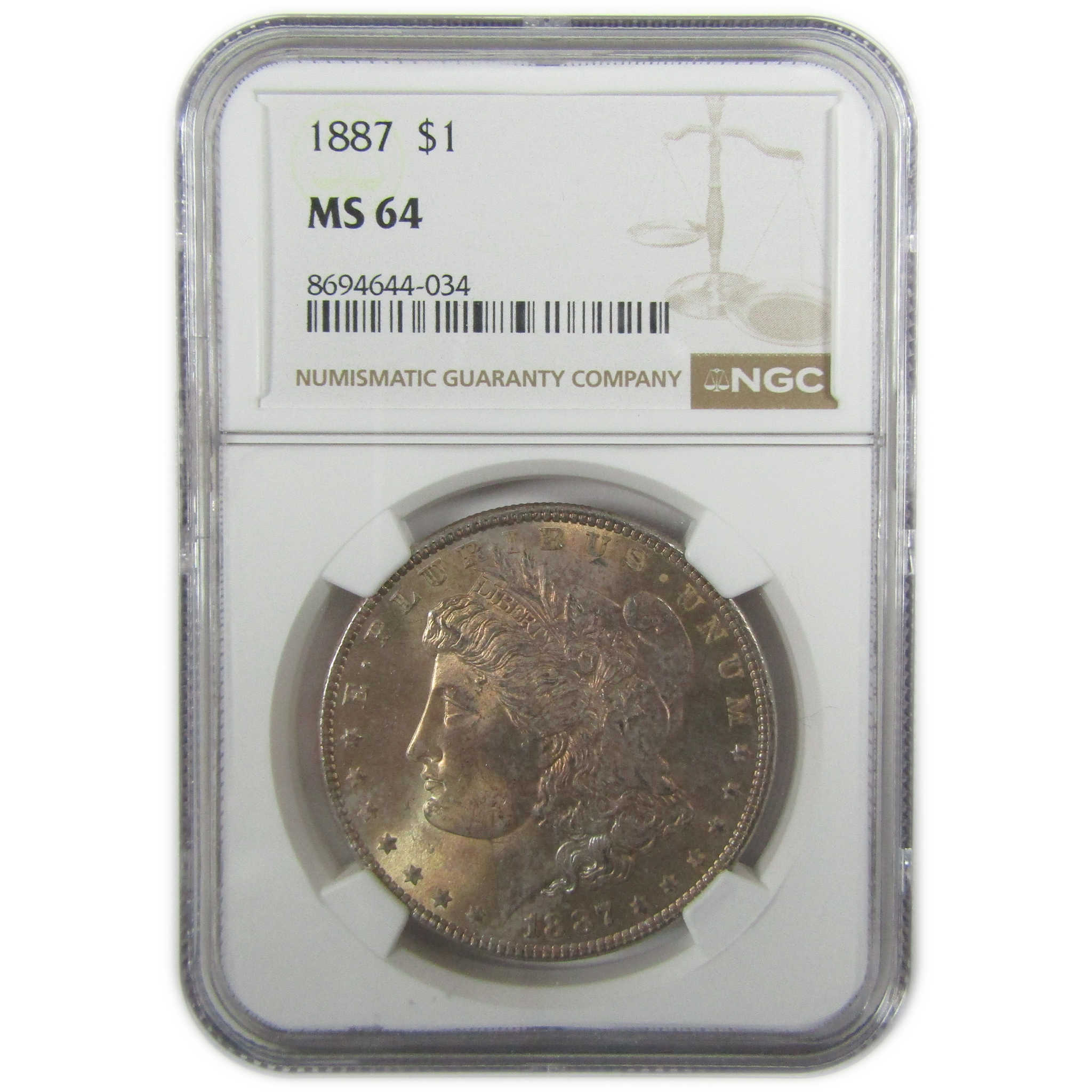 1887 Morgan Silver Dollar MS 64 NGC Toned Obverse SKU:I27542