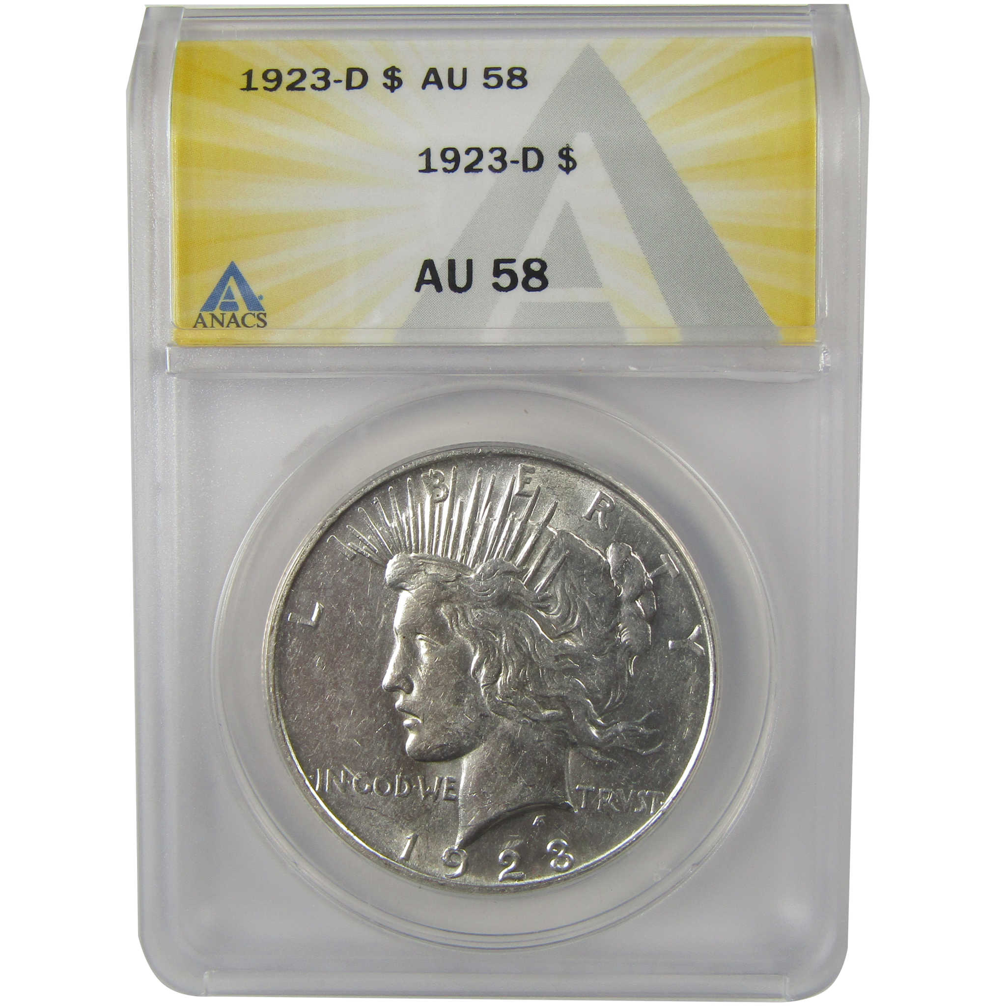 1923 D Peace Dollar AU 58 ANACS Silver $1 Coin SKU:I22236