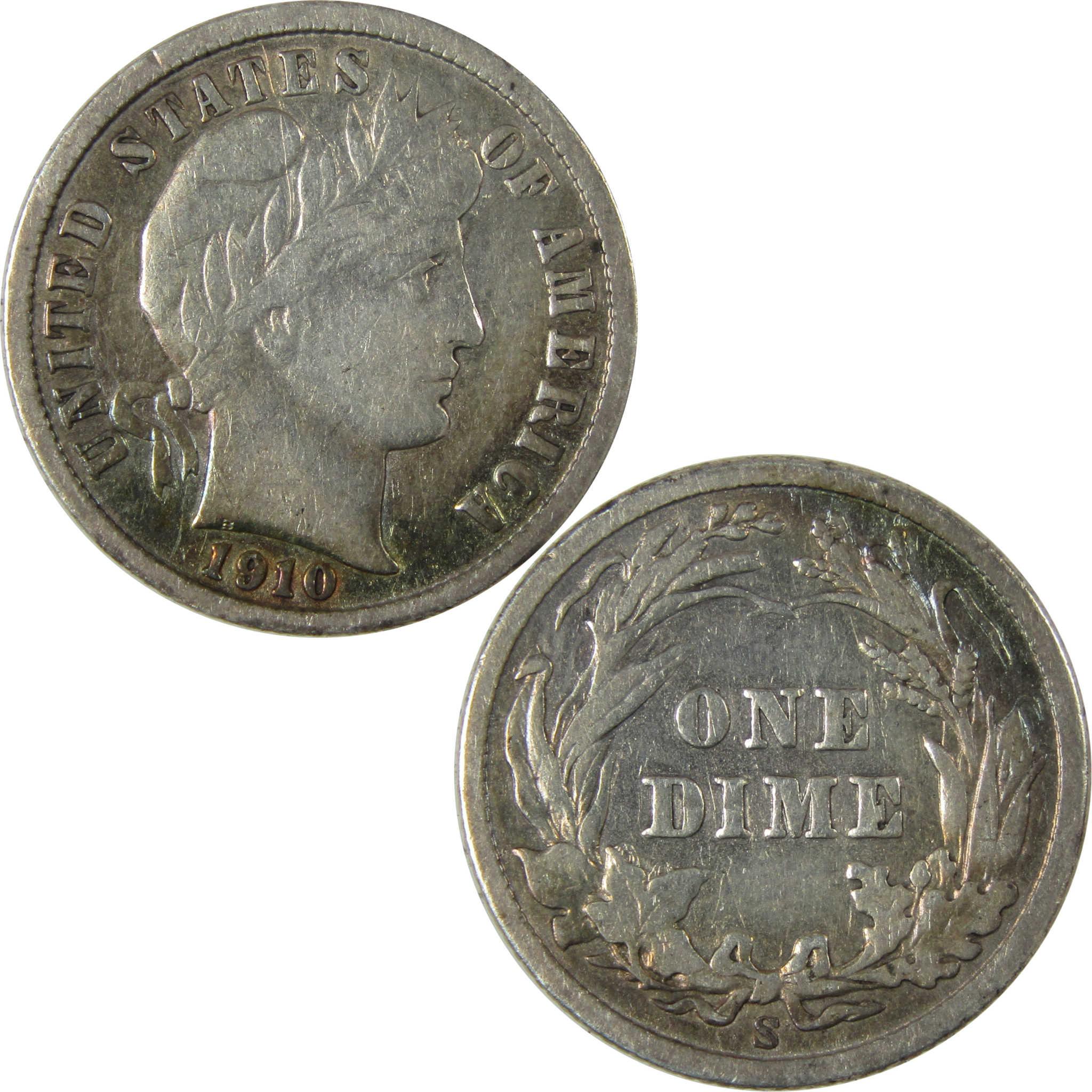 1910 S Barber Silver Dime F Fine Details 10c Coin SKU:CP1005