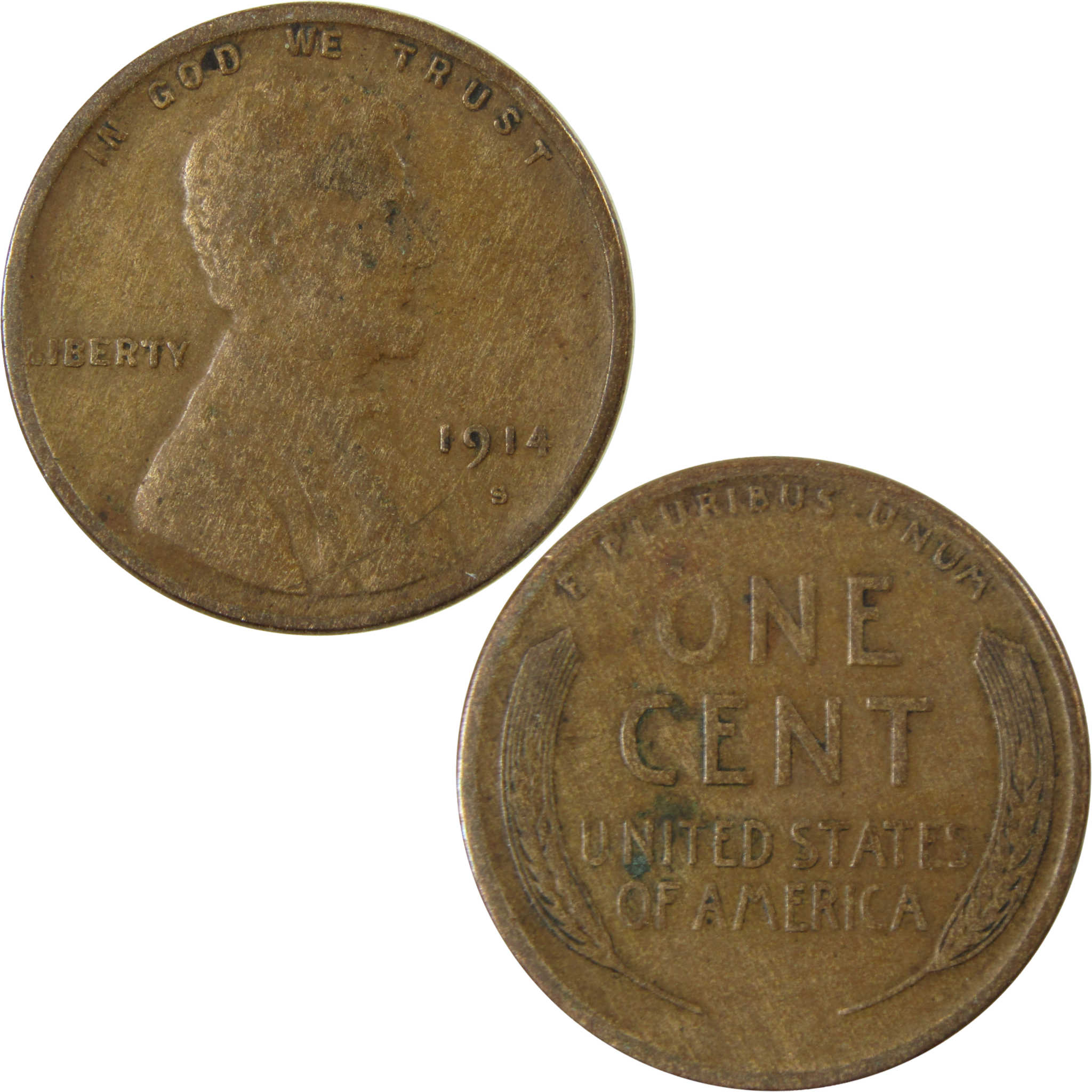 1914 S Lincoln Wheat Cent F Fine Penny 1c Coin Collectible SKU:I28143