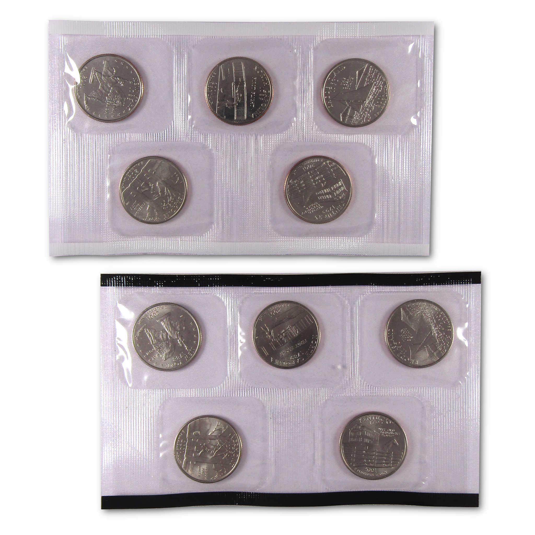 Collectible coins in protective sleeves, six per row, ideal for coin collectors.