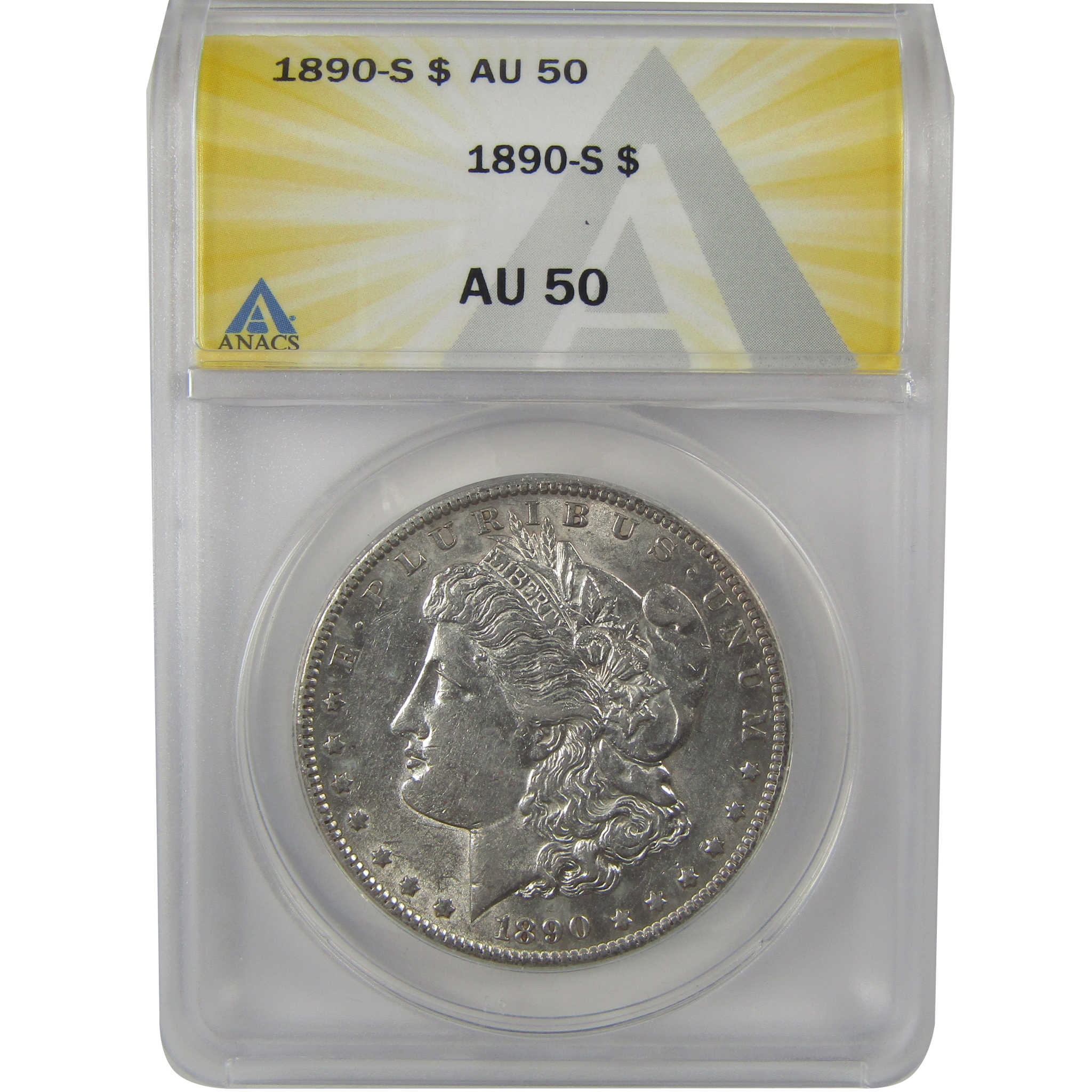 1890 S Morgan Dollar AU 50 ANACS Silver $1 Coin SKU:I22147 - Morgan coin - Morgan silver dollar - Morgan silver dollar for sale - Profile Coins & Collectibles
