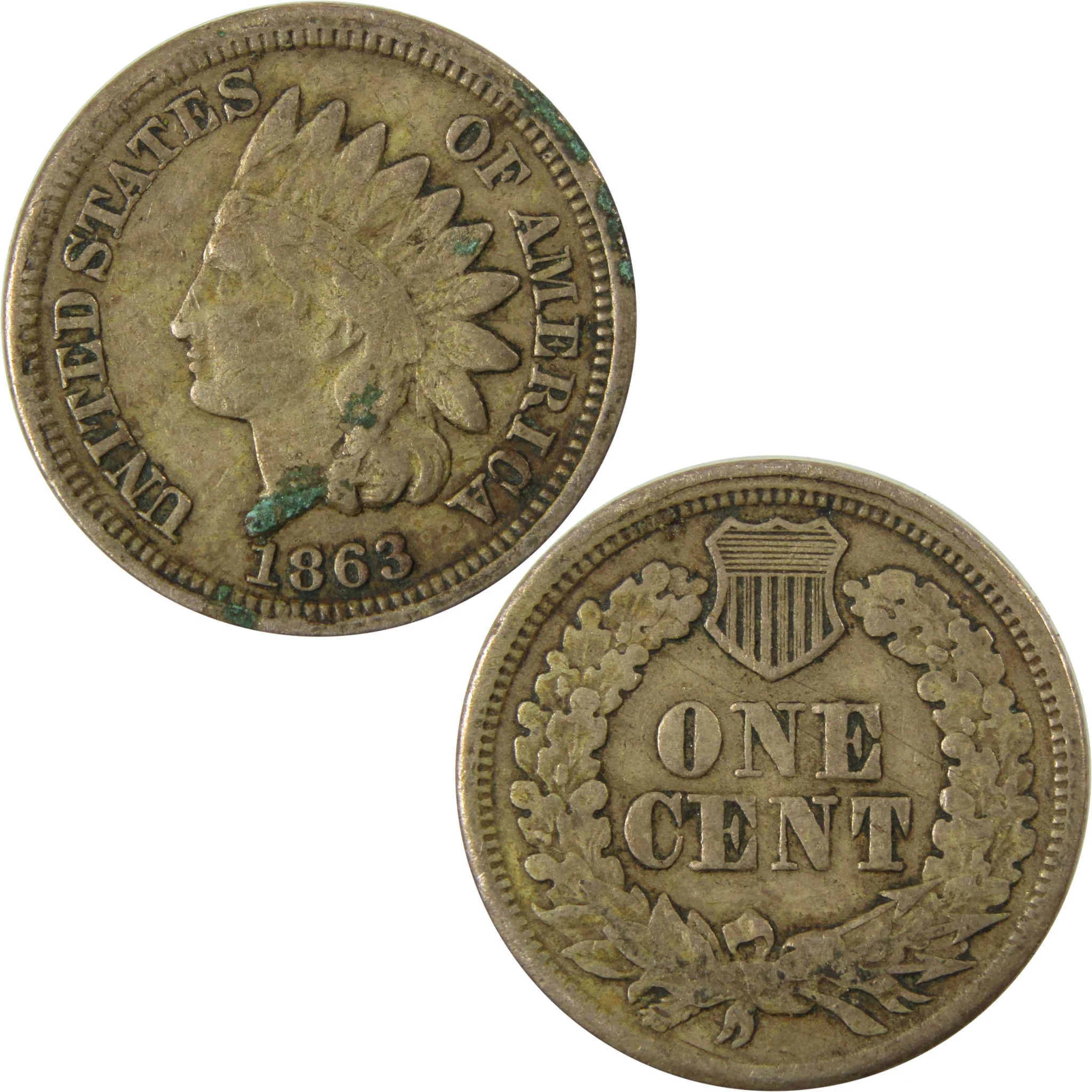 1863 Indian Head Cent F Fine Details Penny 1c Coin SKU:CP1196