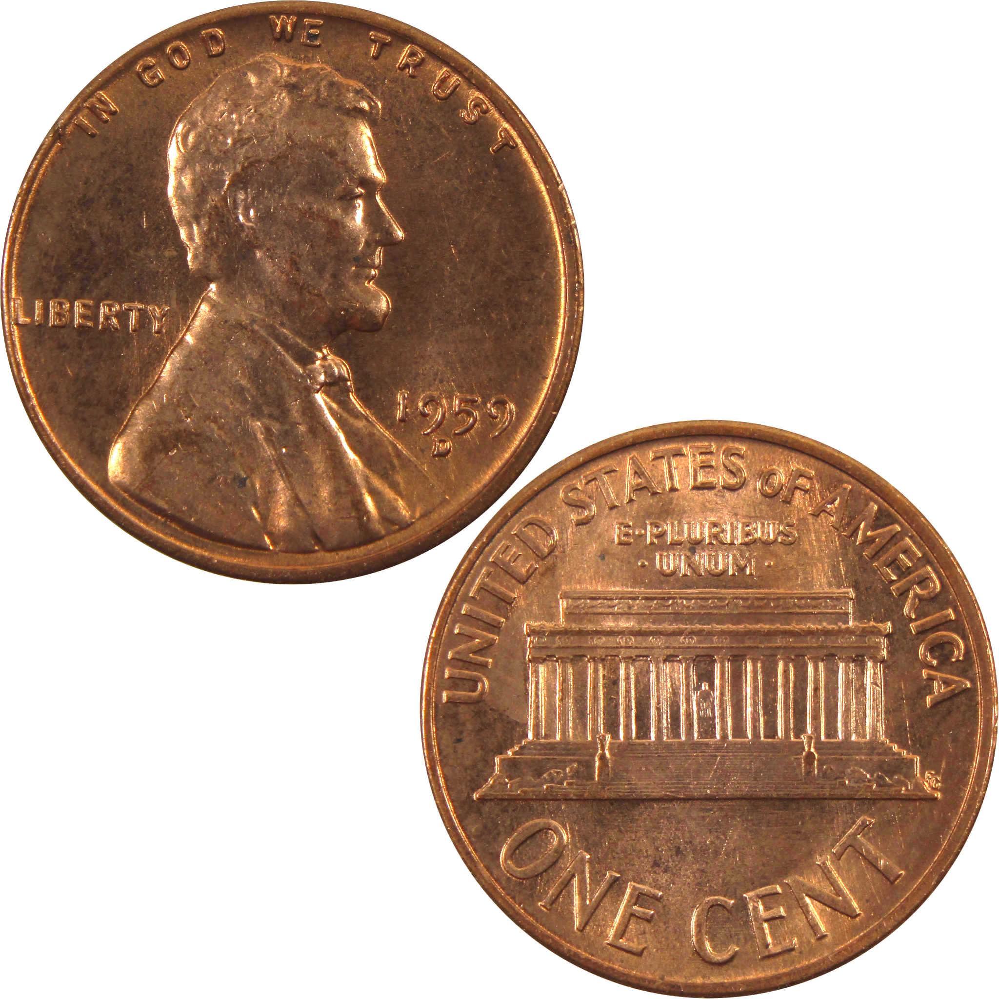 1959 D Lincoln Memorial Cent BU Uncirculated Penny 1c Coin
