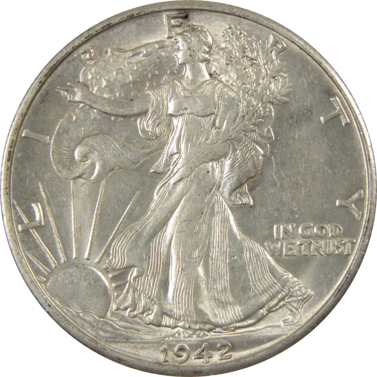 1942 D Liberty Walking Silver 50c Borderline Uncirculated SKU:I28682