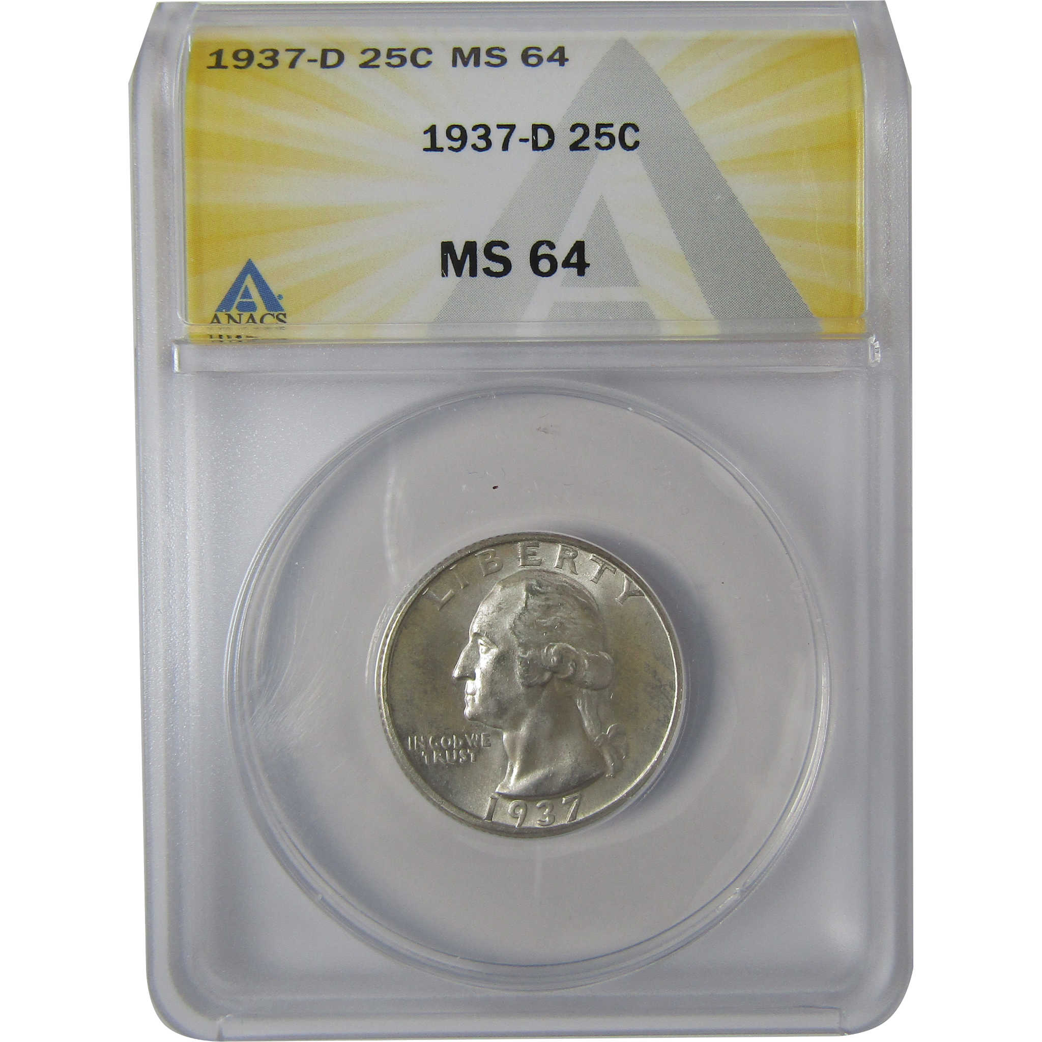 1937 D Washington Quarter MS 64 ANACS Silver Uncirculated SKU:I23636
