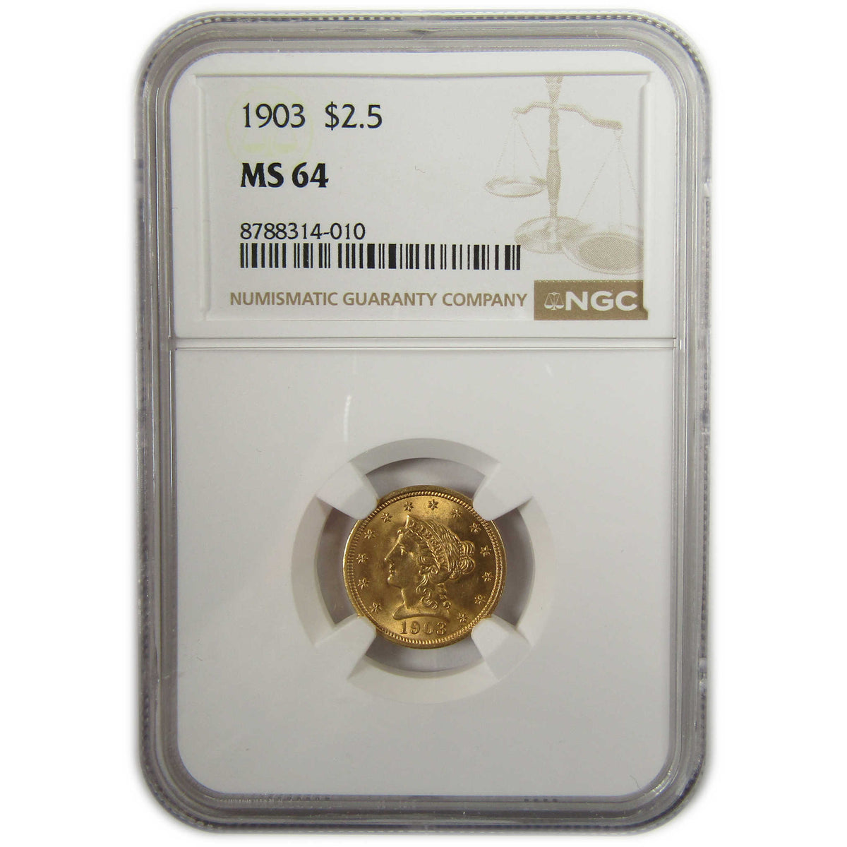 1903 $2.50 Liberty Head Gold Quarter Eagle MS 64 NGC Coin SKU:I28288