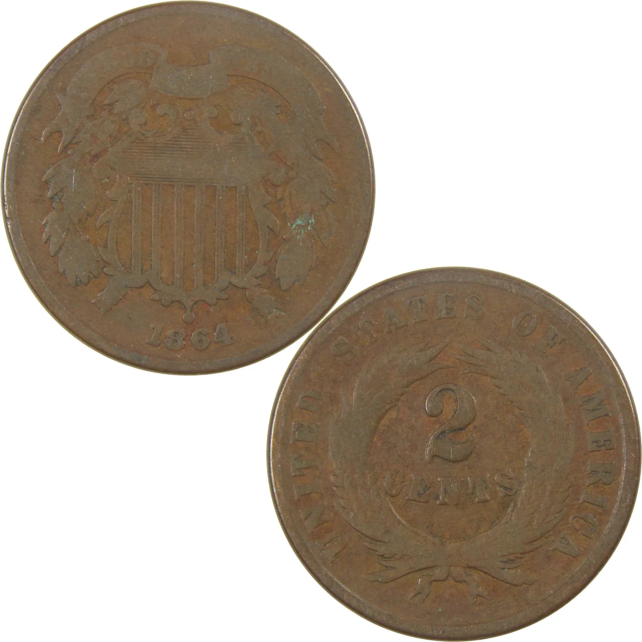 1864 Large Motto Two Cent Piece G Good 2c Coin