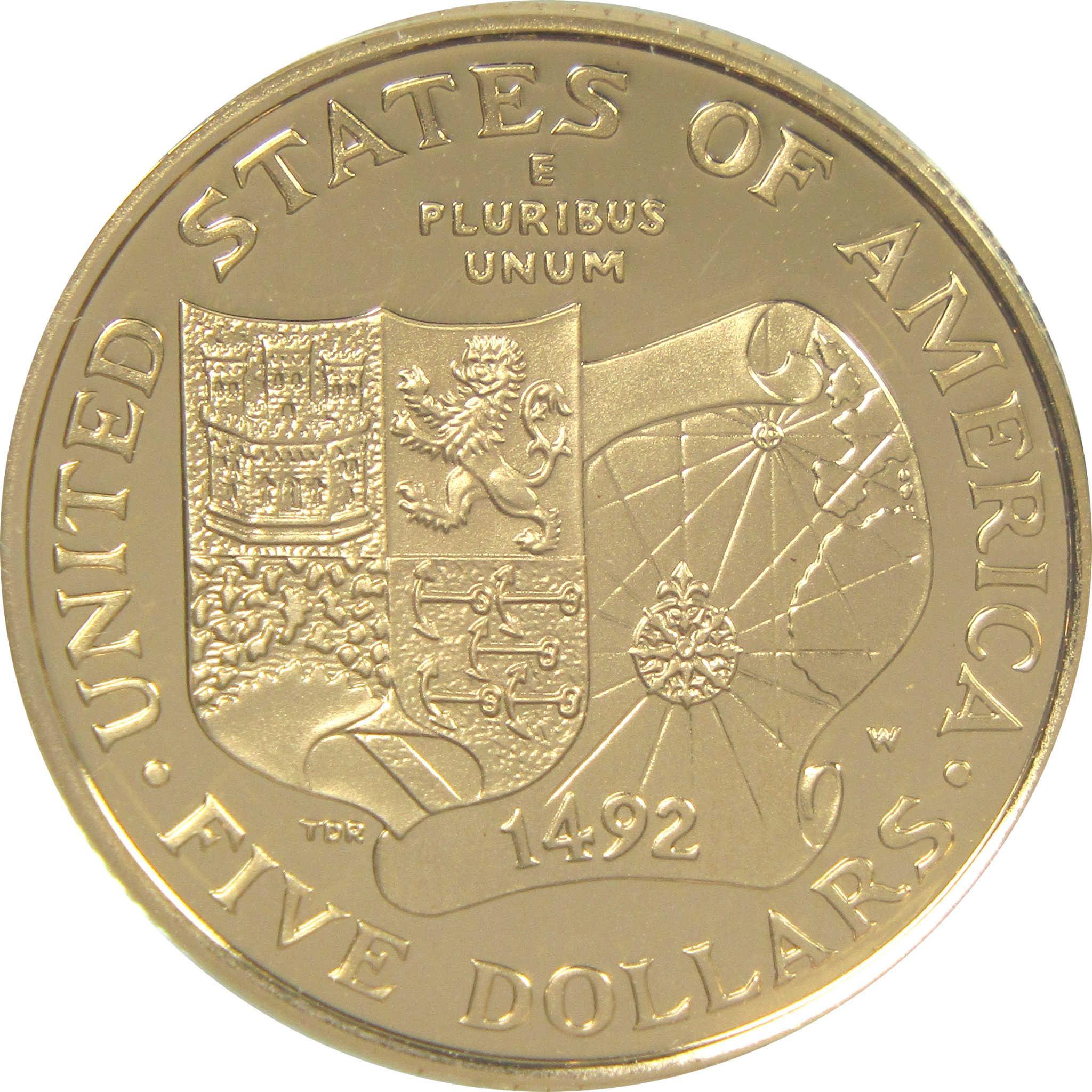 1992 W Christopher Columbus Commemorative Gold Proof $5 Coin
