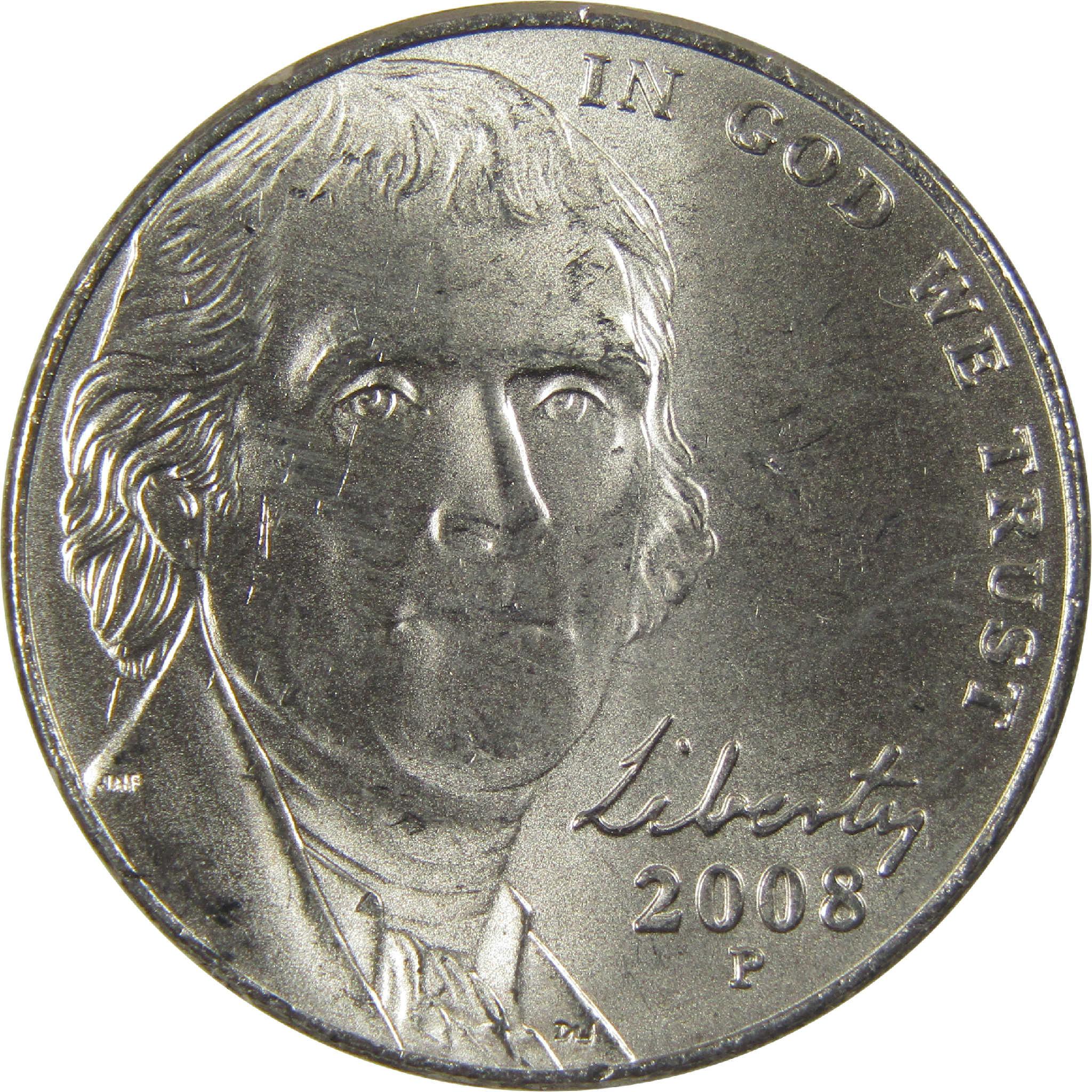 2008 P Jefferson Nickel Uncirculated Mint State 5c Coin Collectible