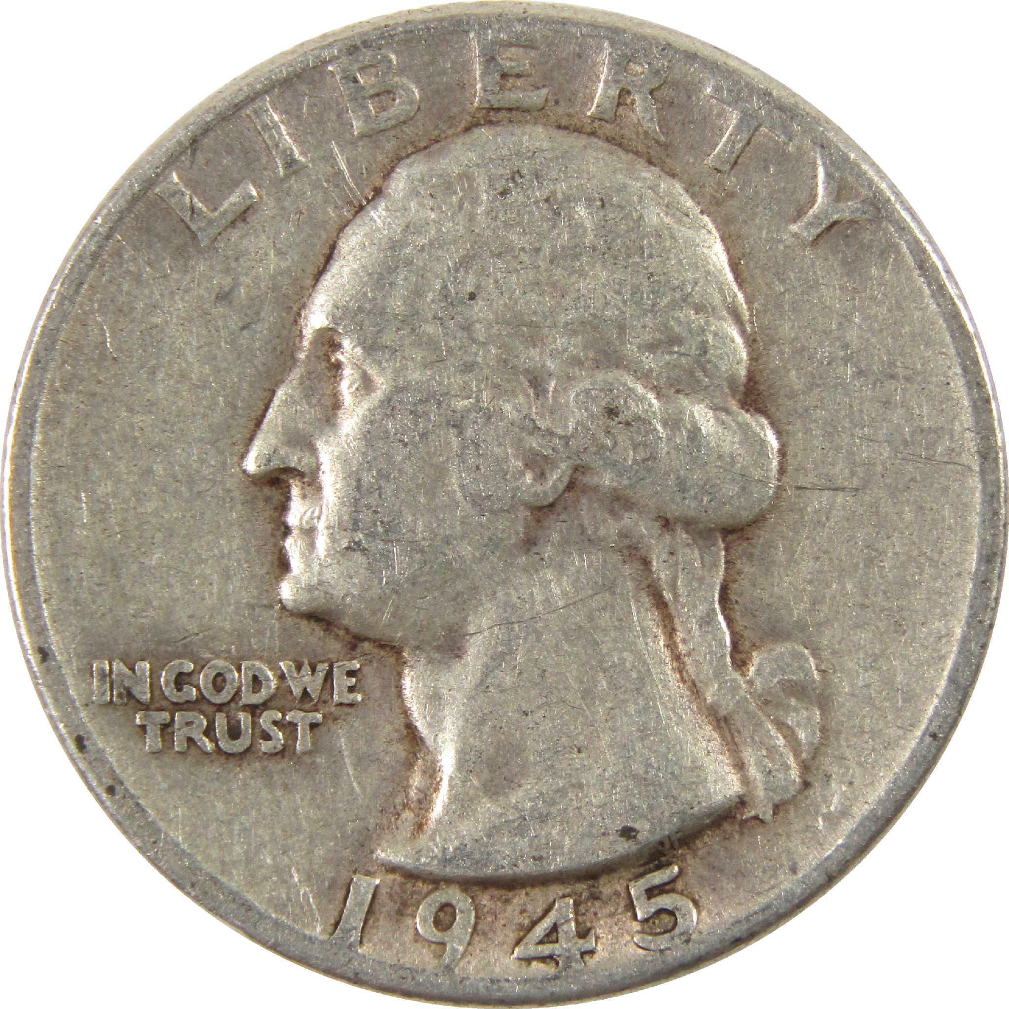 1945 Washington Quarter F Fine Silver 25c Coin