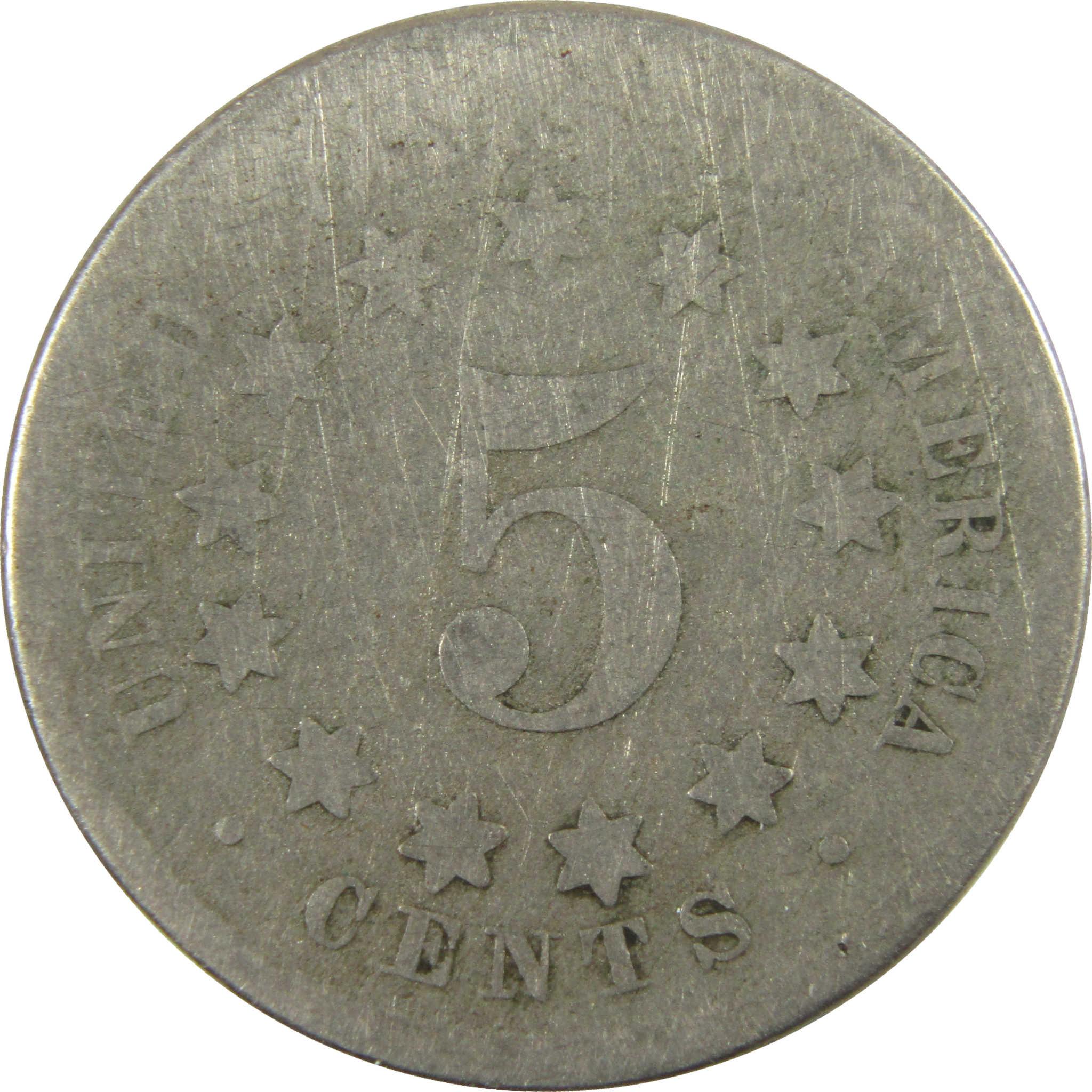 1867 No Rays Shield Nickel AG About Good 5c Coin SKU:I28221