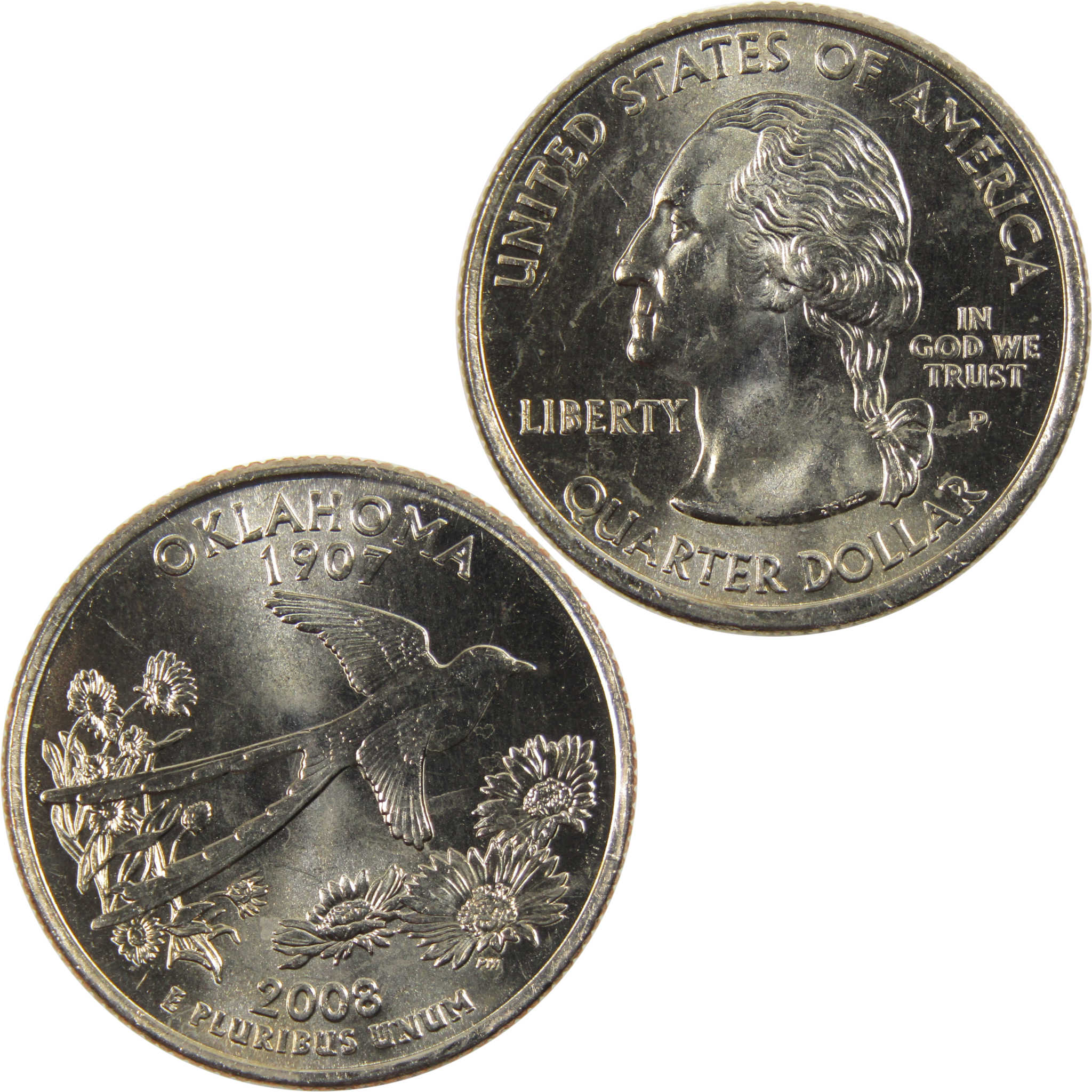 2008 P Oklahoma State Quarter BU Uncirculated Clad 25c Coin