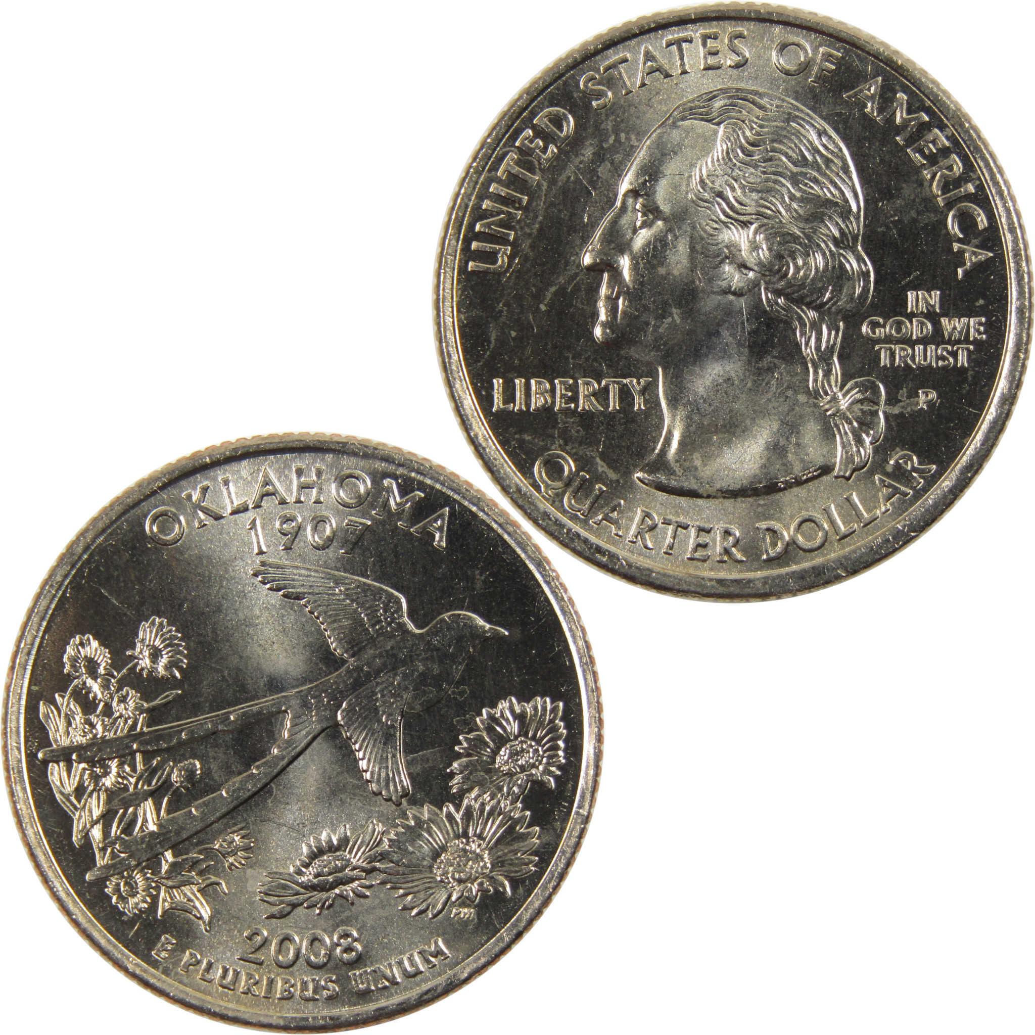 2008 P Oklahoma State Quarter BU Uncirculated Clad 25c Coin