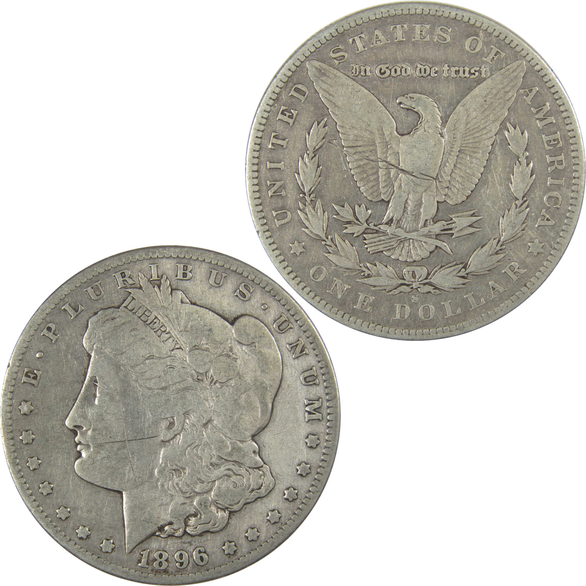 1896 S Morgan Dollar F Fine Details Silver $1 Coin SKU:CPC1038 - Morgan coin - Morgan silver dollar - Morgan silver dollar for sale - Profile Coins & Collectibles